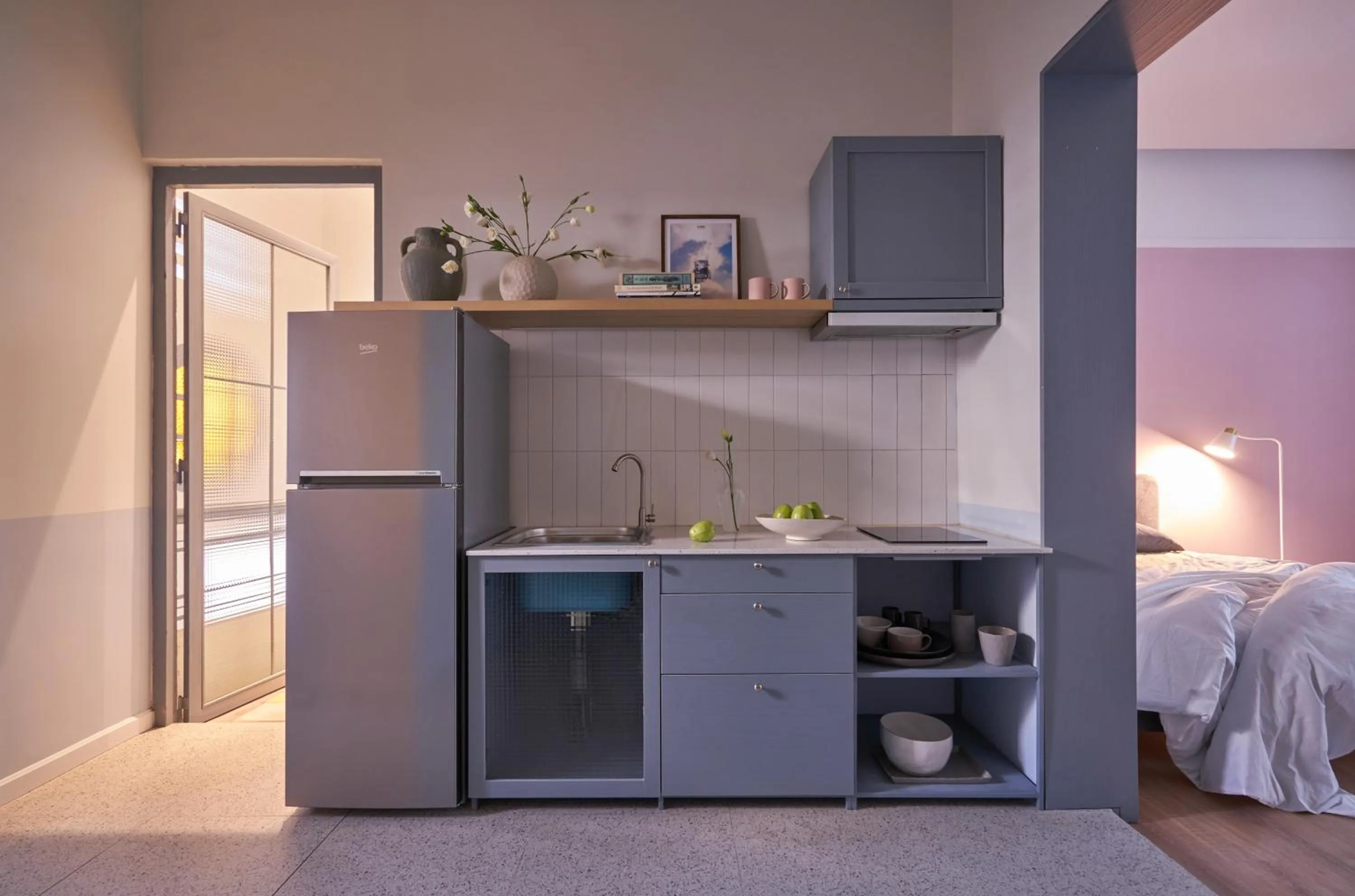 Kitchen or kitchenette, Bed in M Village Living Lý Chính Thắng