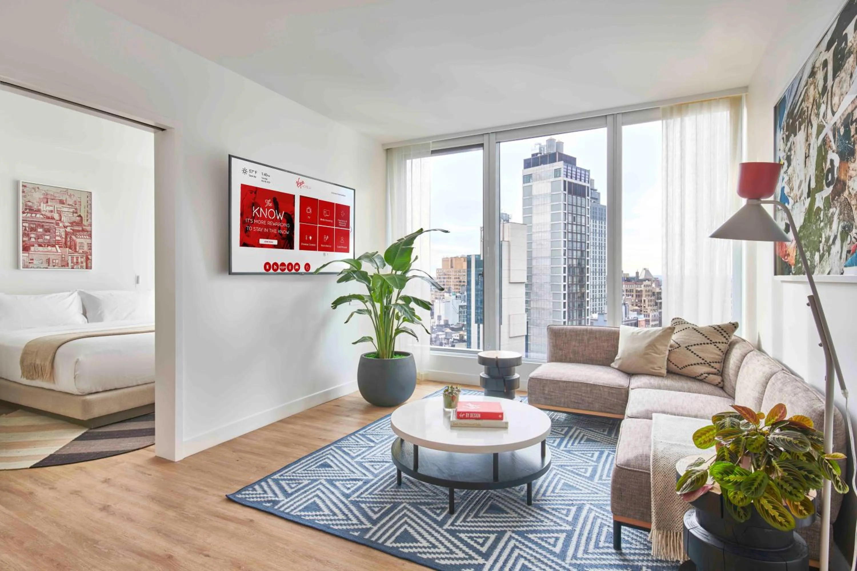 Living room, Bed in Virgin Hotels New York City