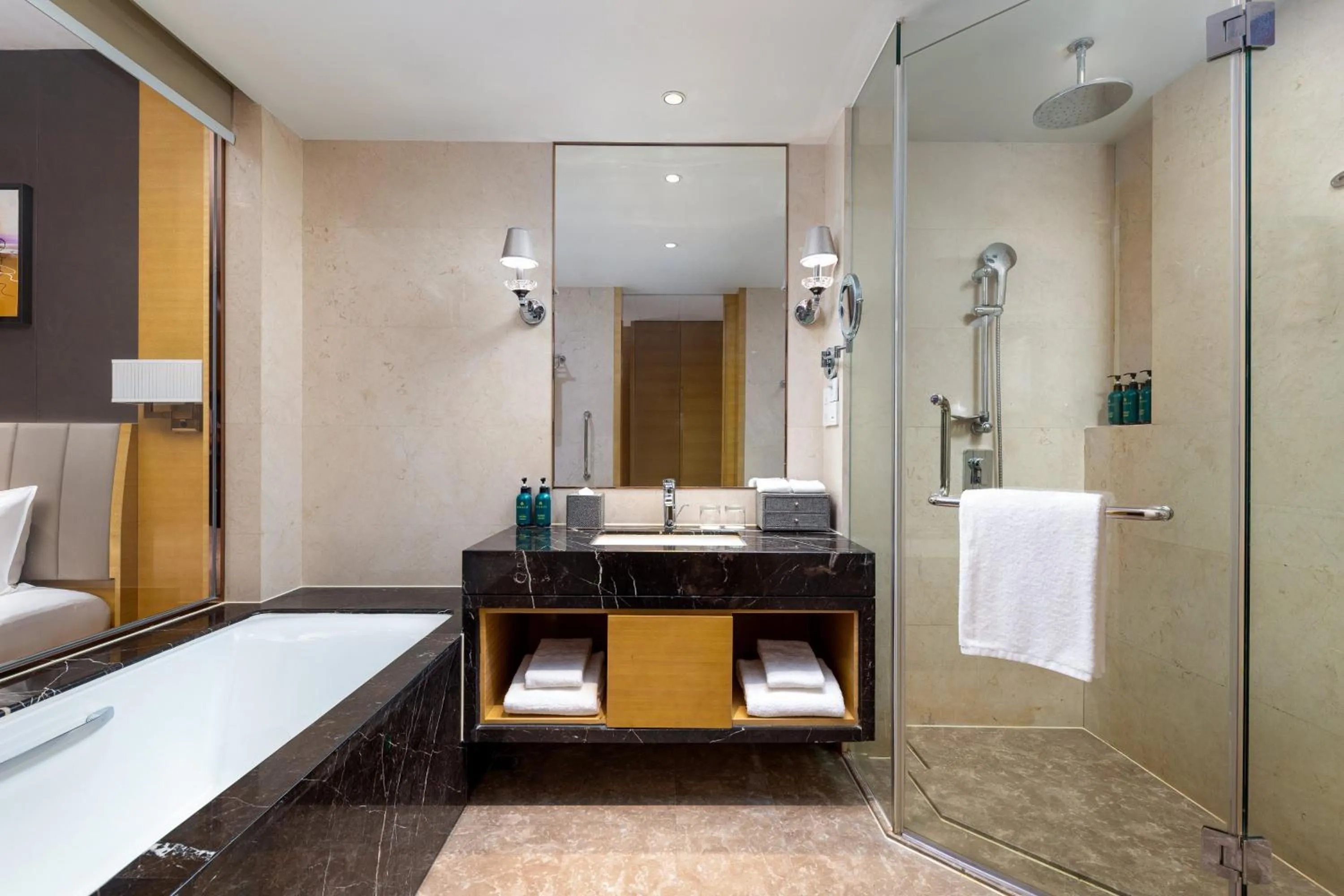Bathroom, Bed in Crowne Plaza Shanghai Noah Square by IHG