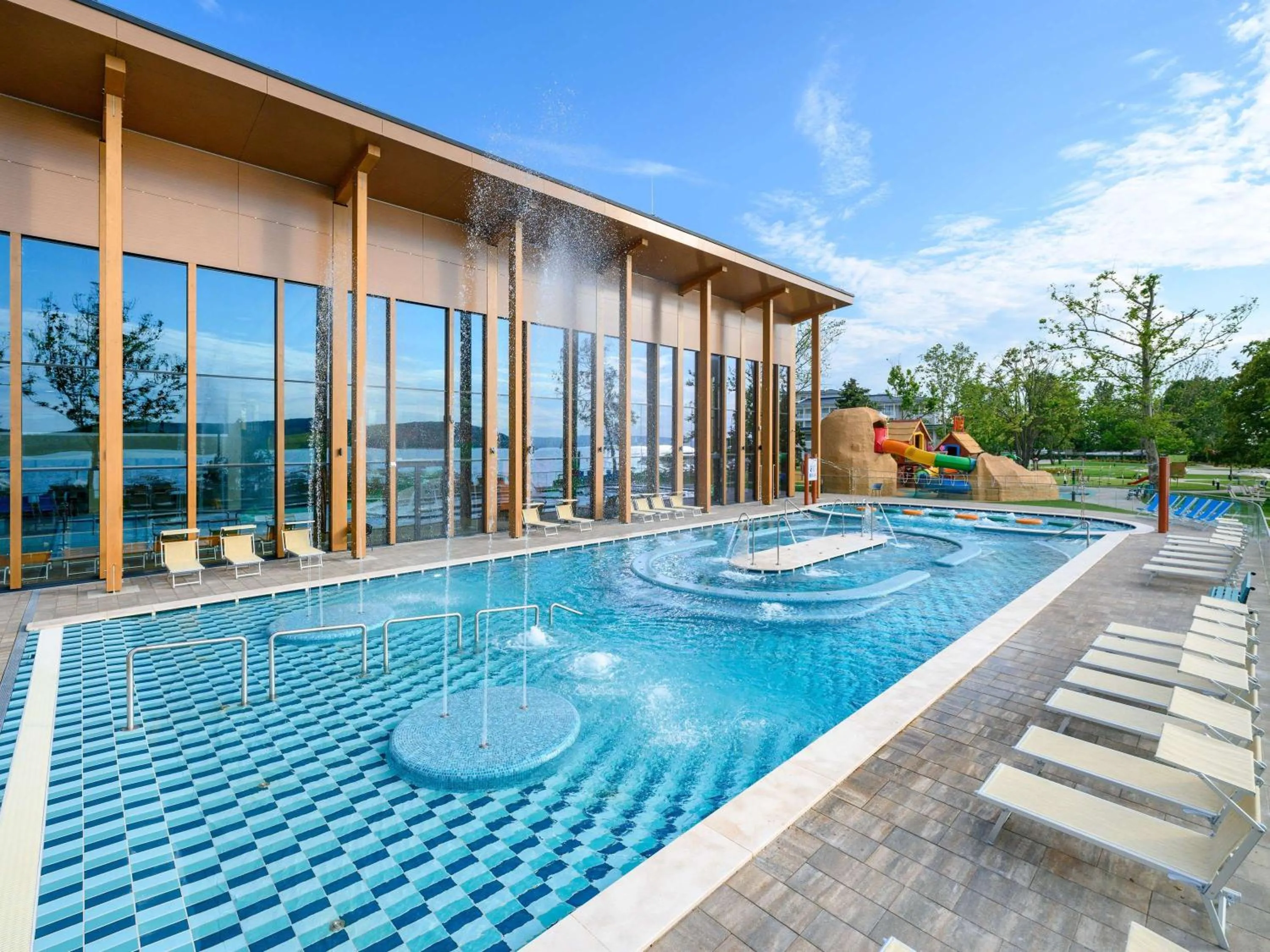 Pool view in Mövenpick Balaland Resort Lake Balaton