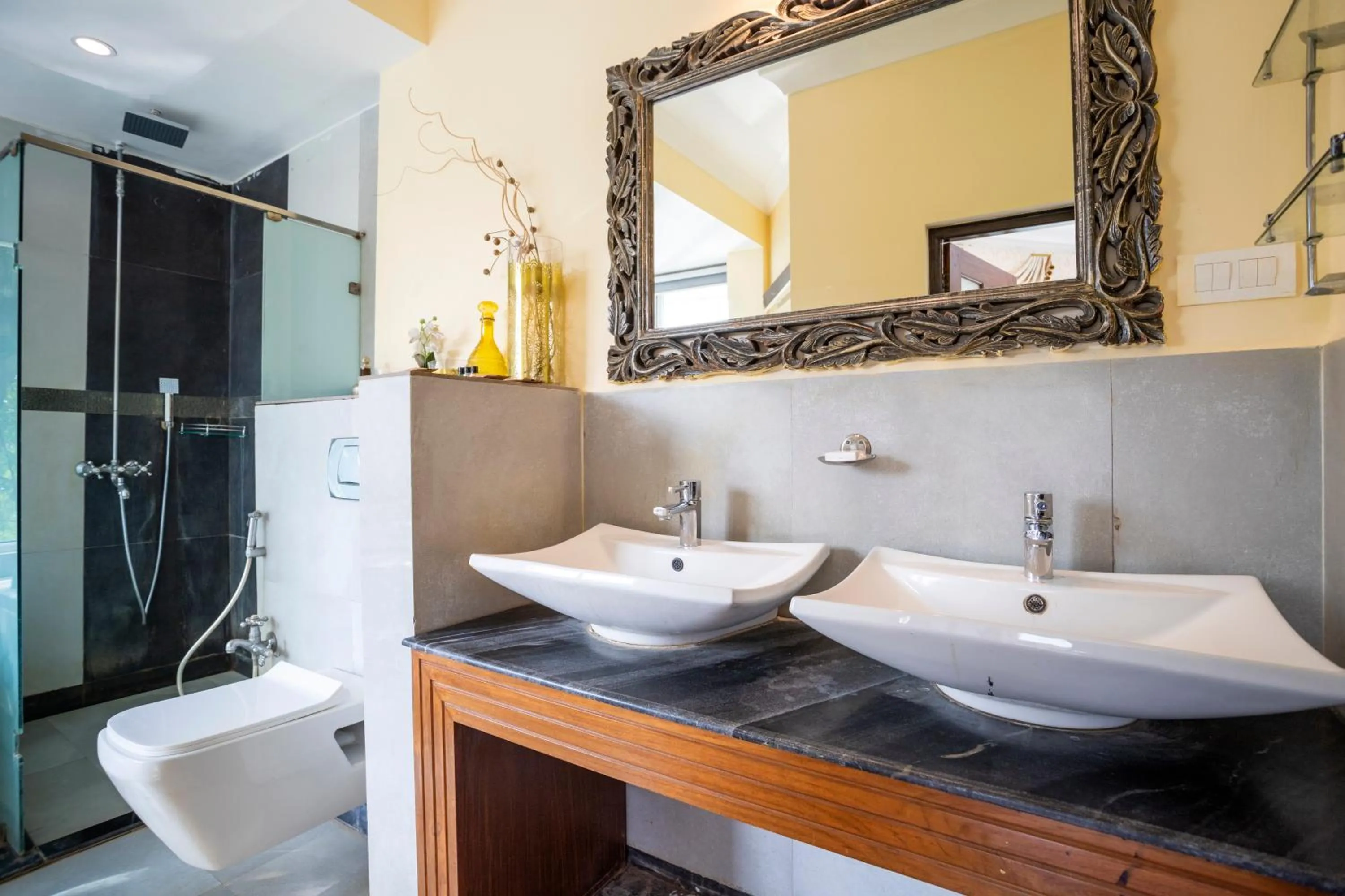 Bath in Stone Wood Riverfront Resort, Siolim