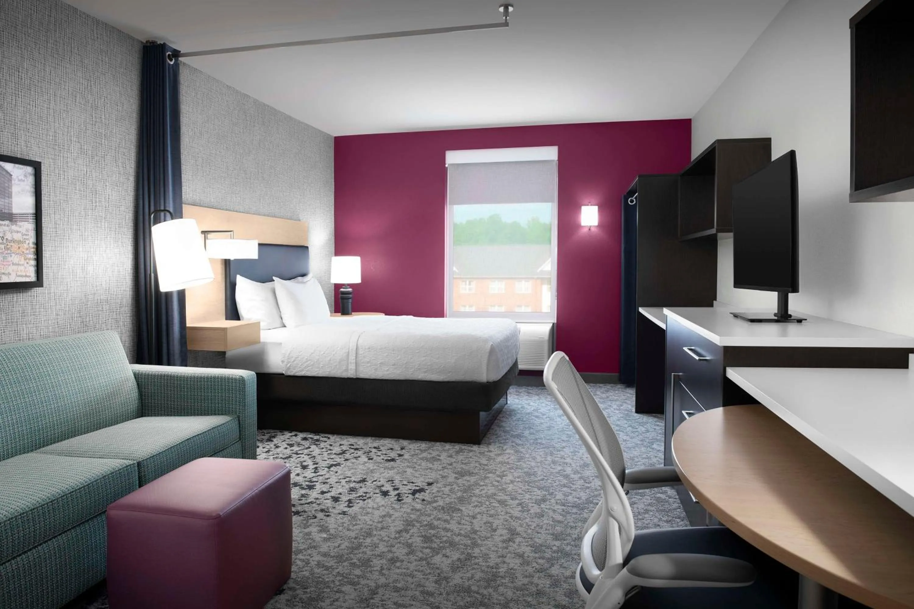 Living room, Bed in Home2 Suites by Hilton Greensboro Airport, NC