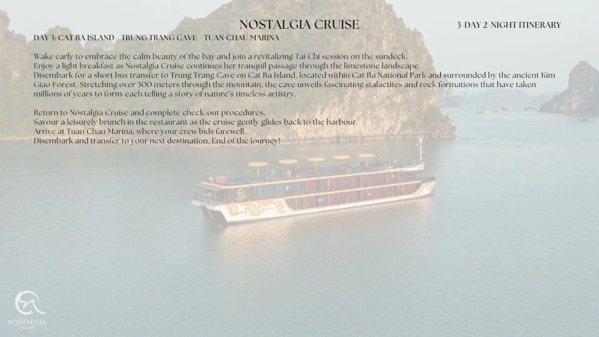 Text overlay in Nostalgia Halong Cruise