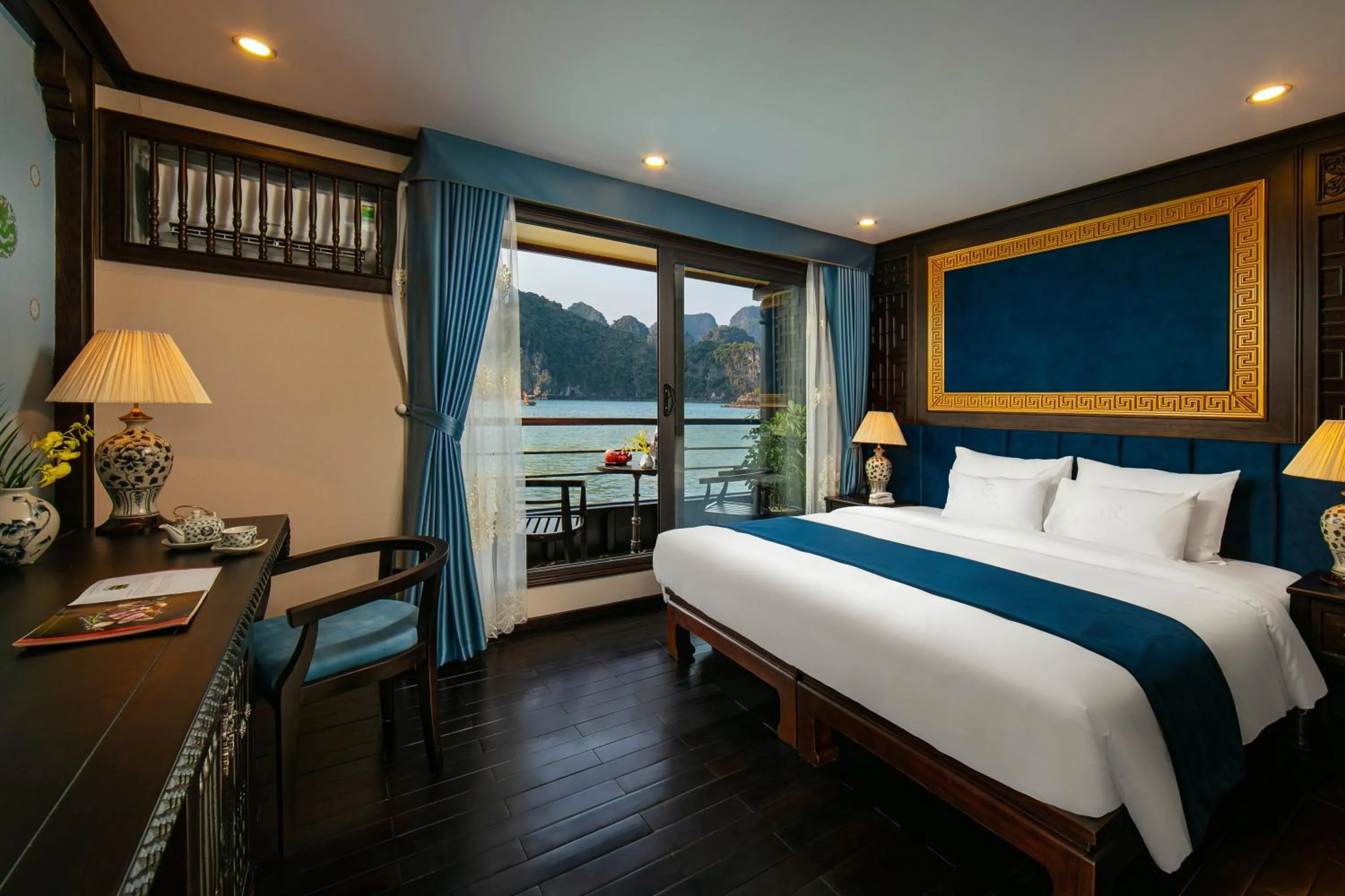 Bed in Nostalgia Halong Cruise