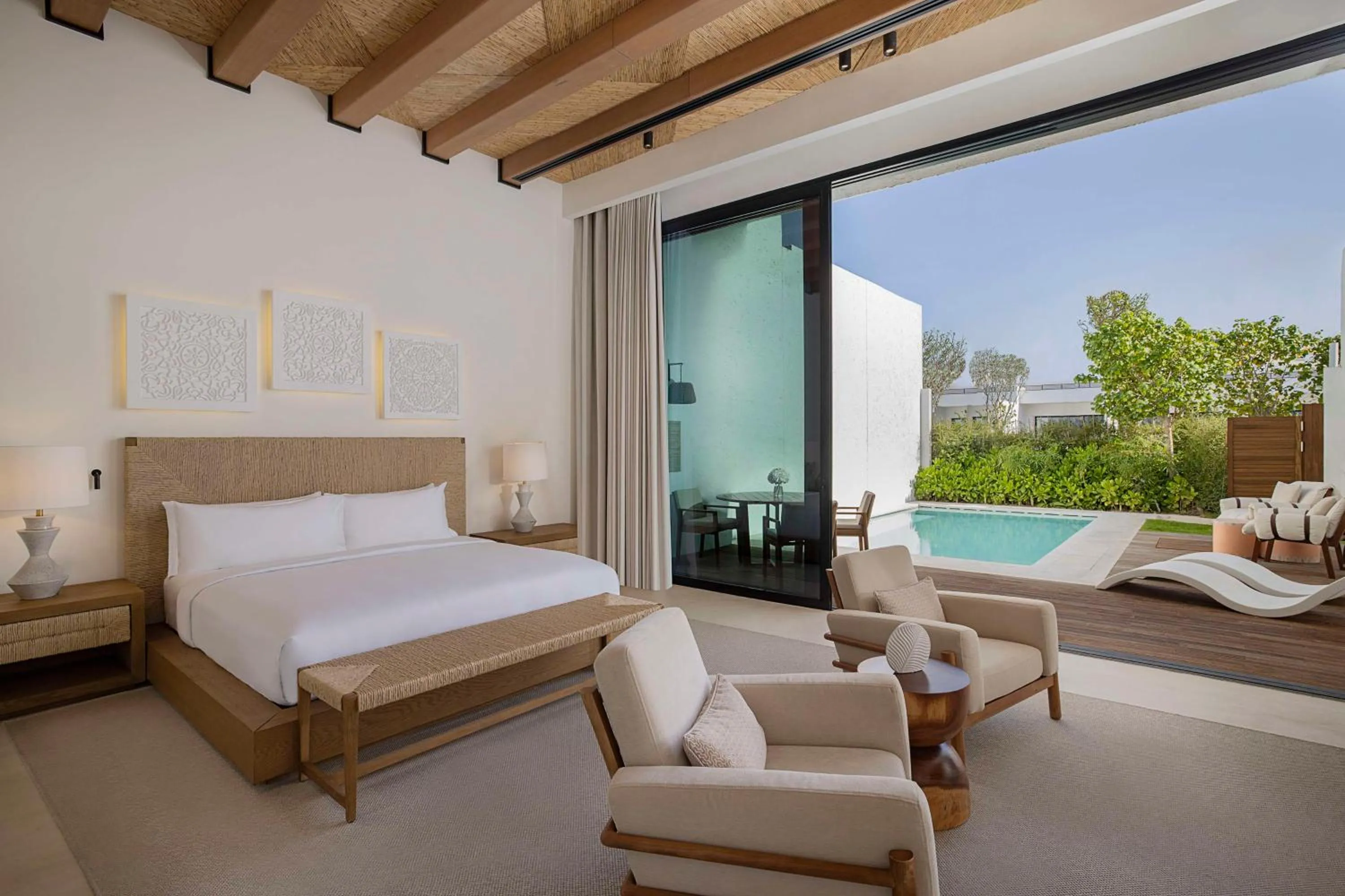 View (from property/room), Bed in Maysan Doha, LXR Hotels & Resorts