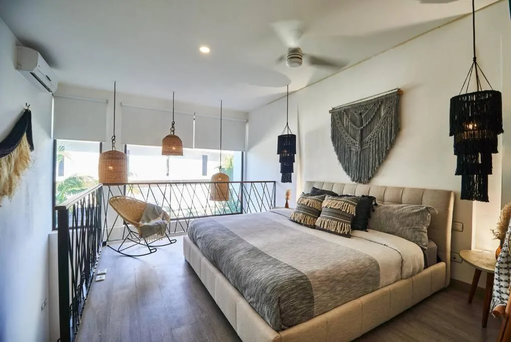 Bed in Neem 14 1BR BohoGem in the Heart of Tulum