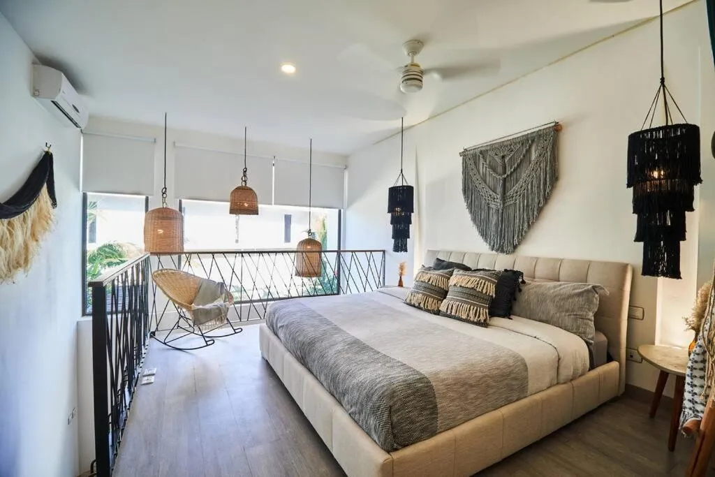 Bed in Neem 14 1BR BohoGem in the Heart of Tulum