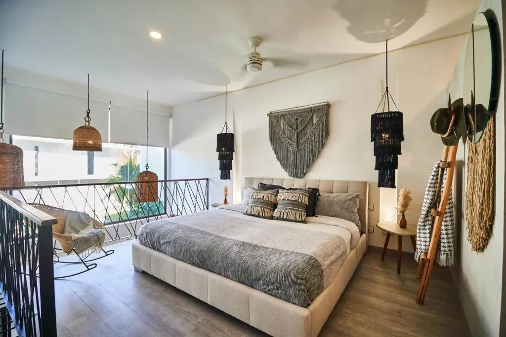 Bed in Neem 14 1BR BohoGem in the Heart of Tulum