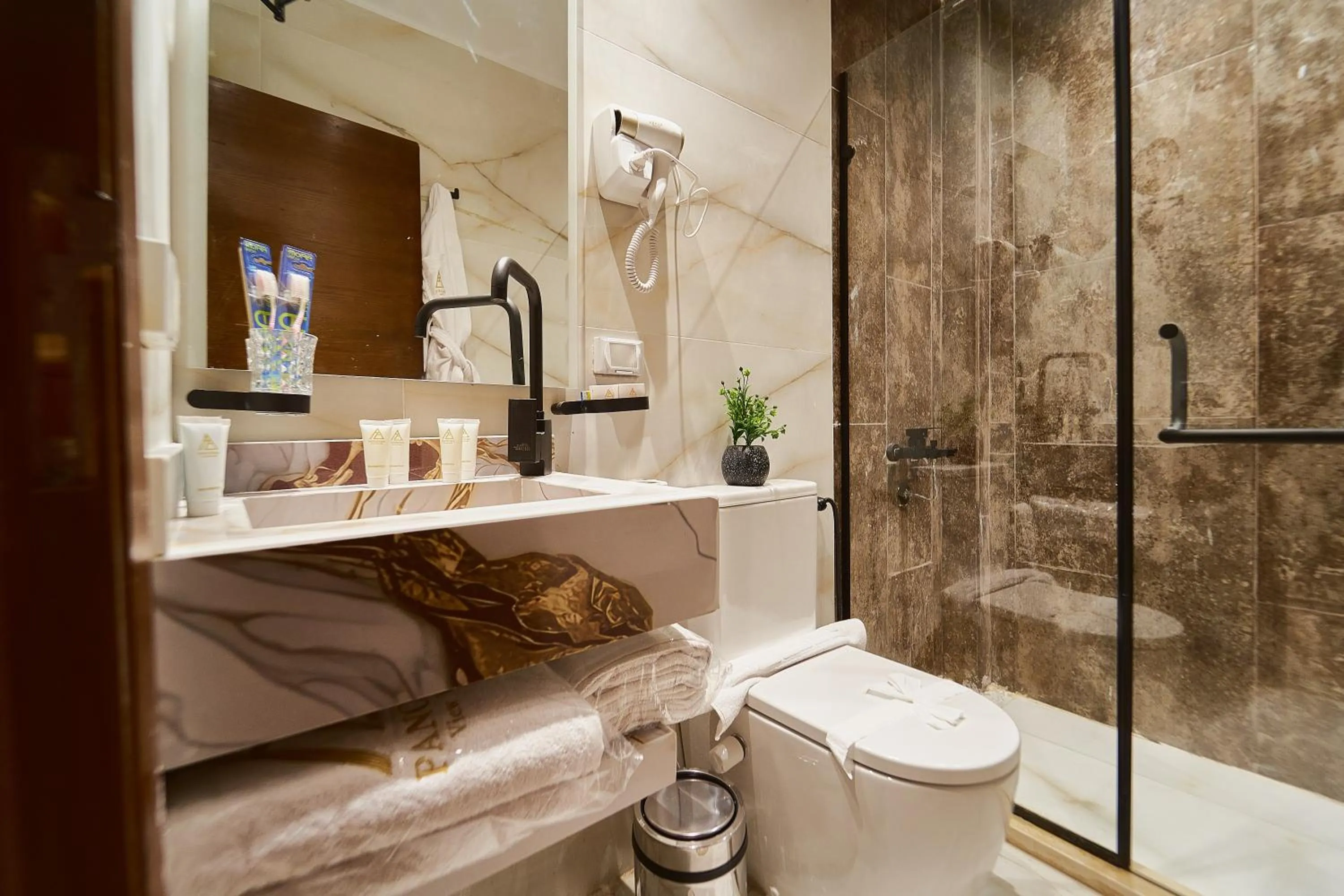 Shower in PANORAMA view pyramids