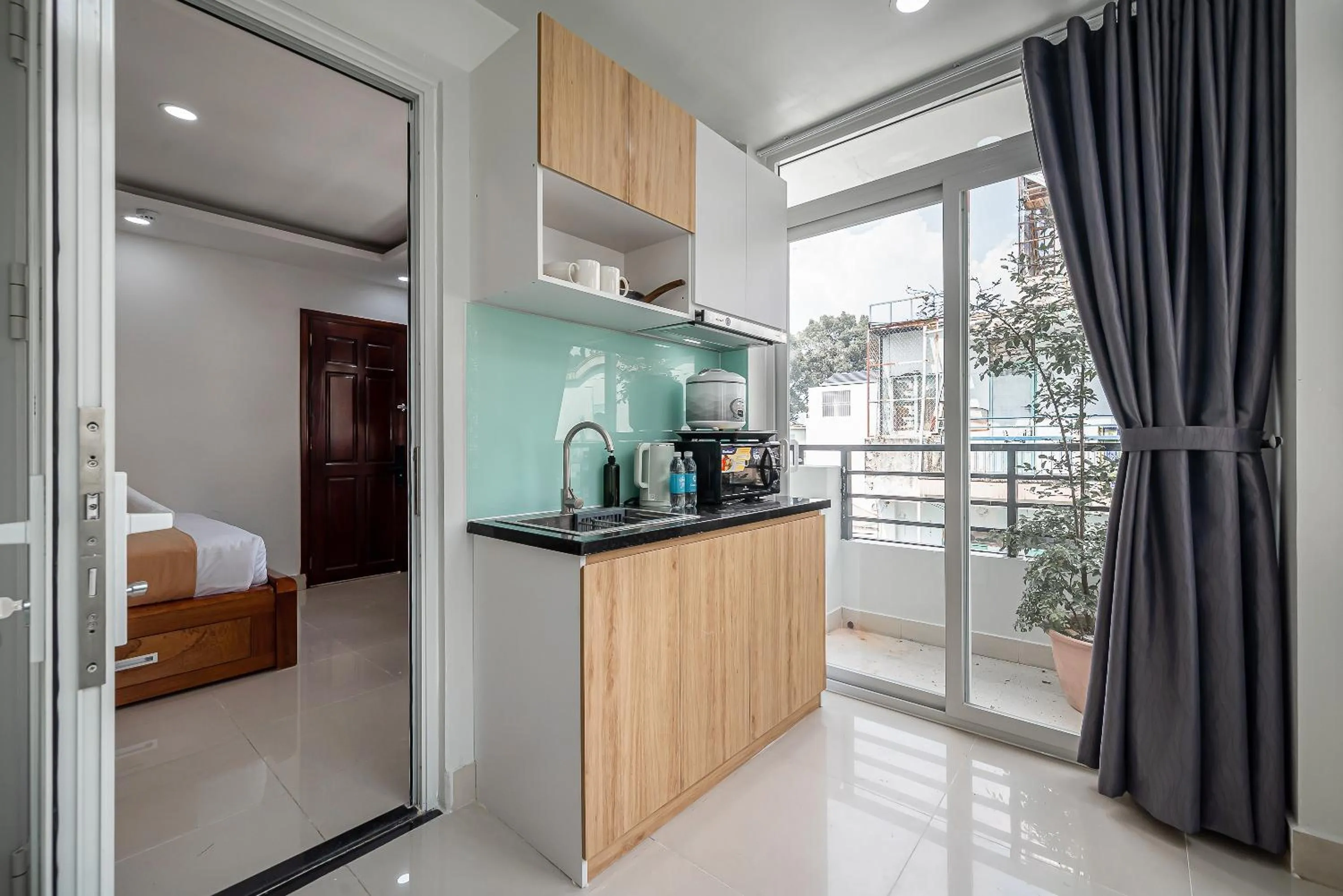 Kitchen or kitchenette, Bed in Cozrum Homes - Retro House