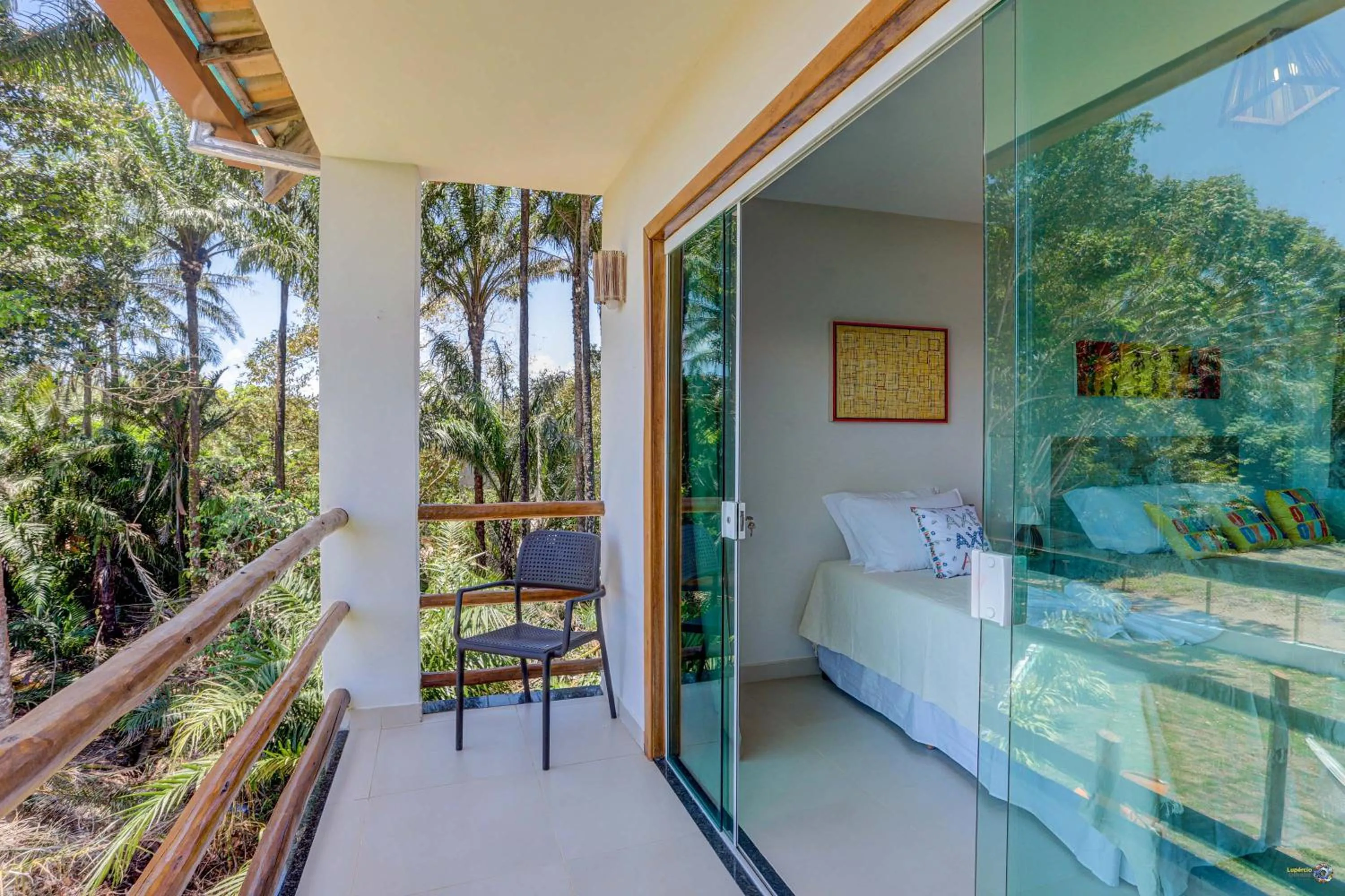 Balcony/Terrace, Bed in Pousada Céu & Mar de Taipu