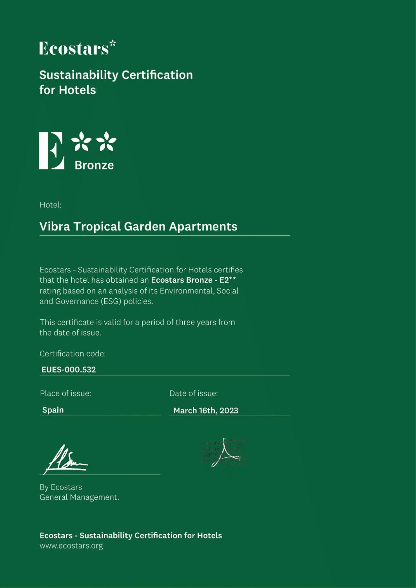 Certificate/Award in Apartamentos Vibra Tropical Garden