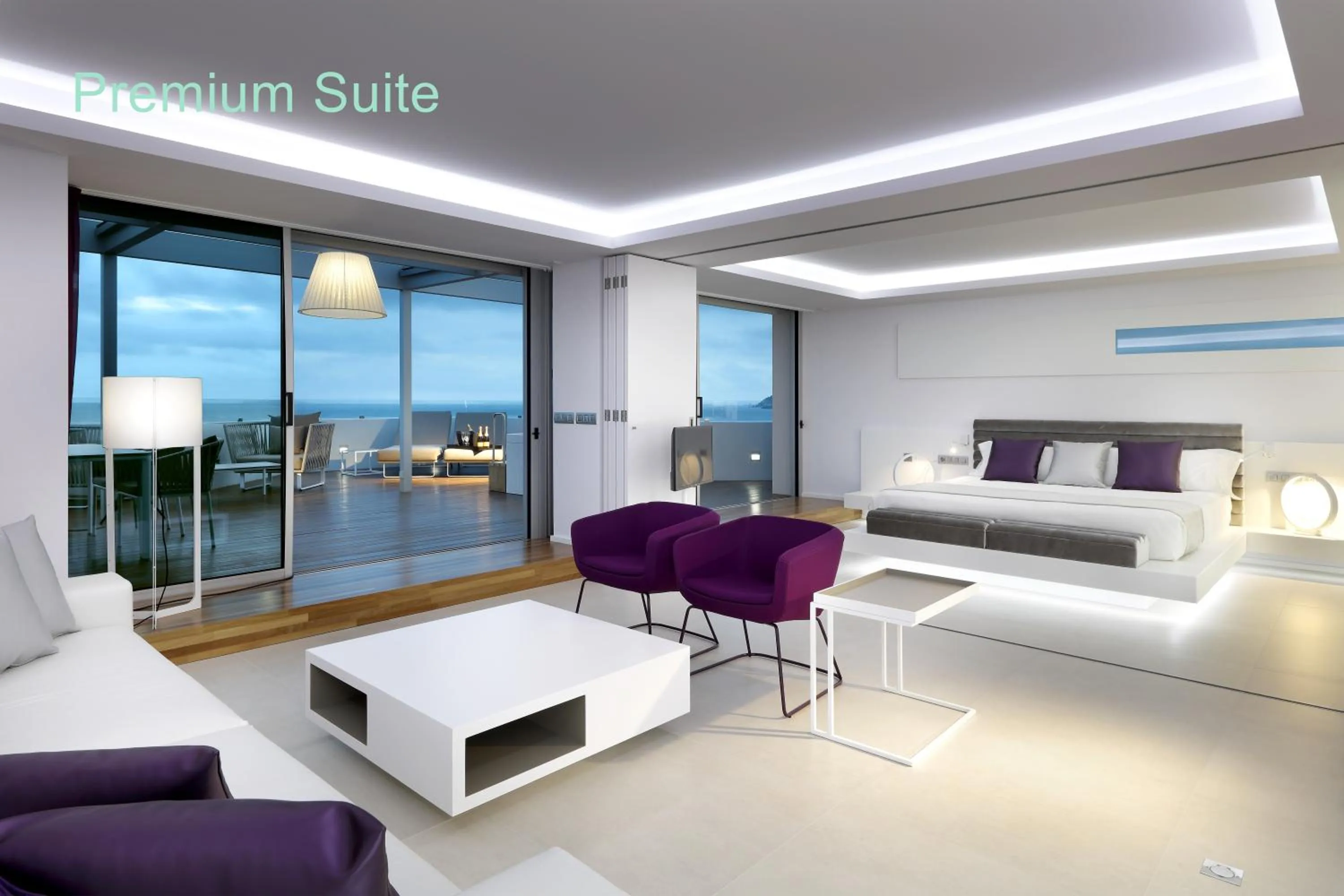 Living room, Bed in Hotel Garbi Ibiza & Spa