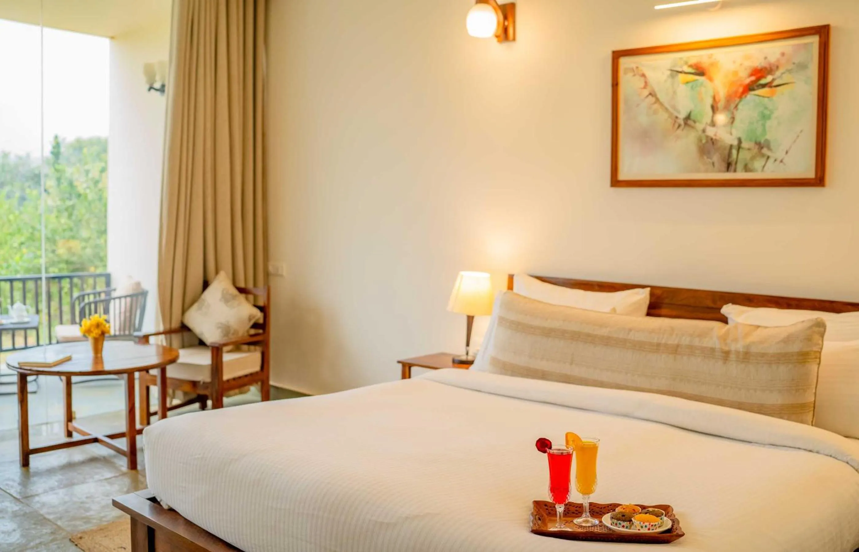 Balcony/Terrace, Bed in Guldaar Sariska - A luxury Forest Resort