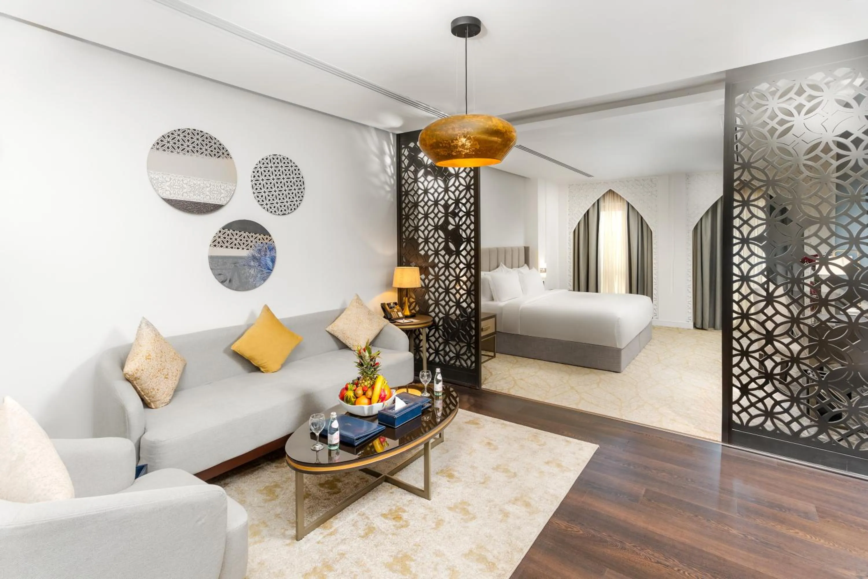 Living room, Bed in The Address Residence