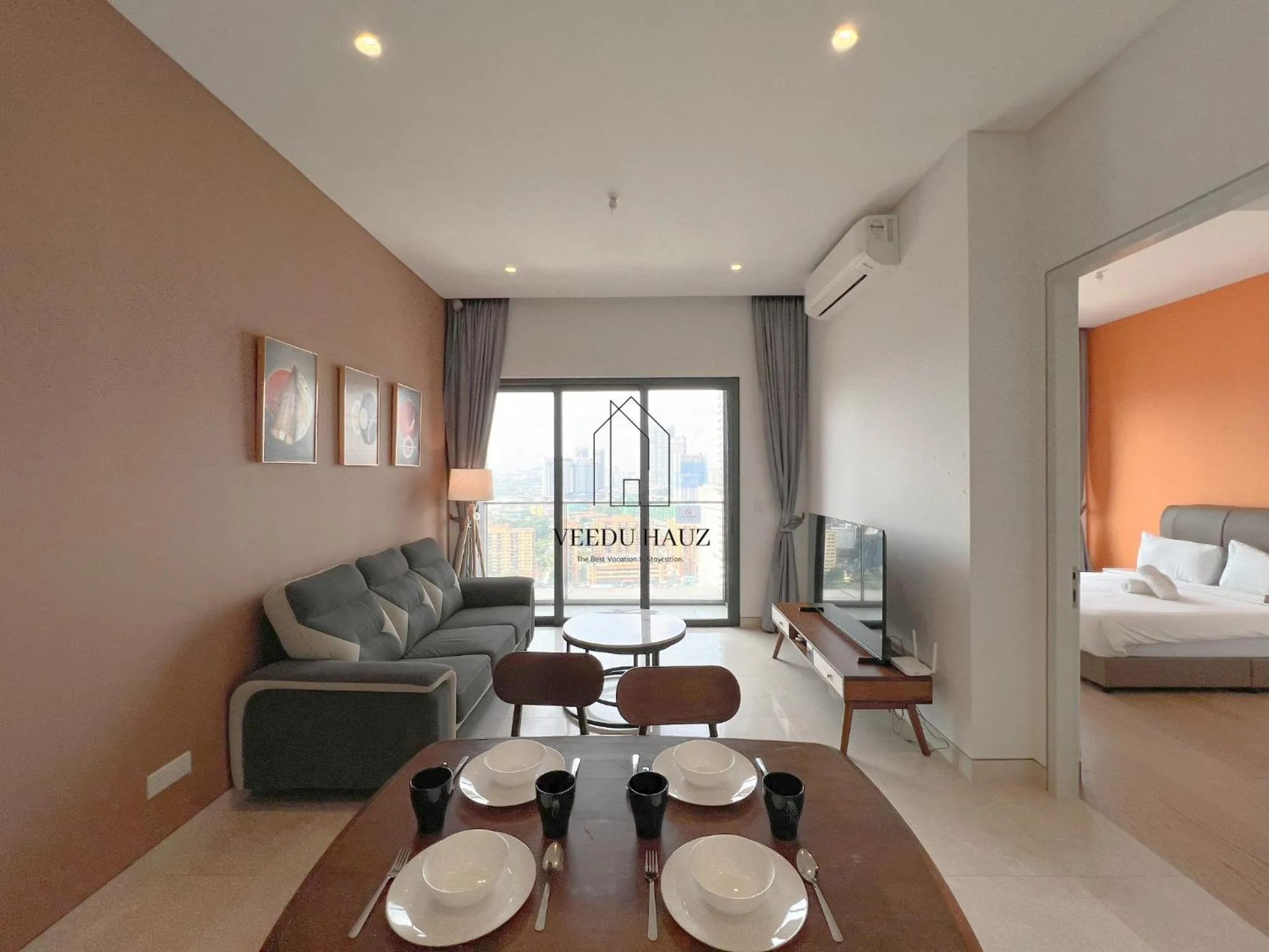 Living room, Bed in Lucentia Residences BBCC at Lalaport Kuala Lumpur by Veedu Hauz