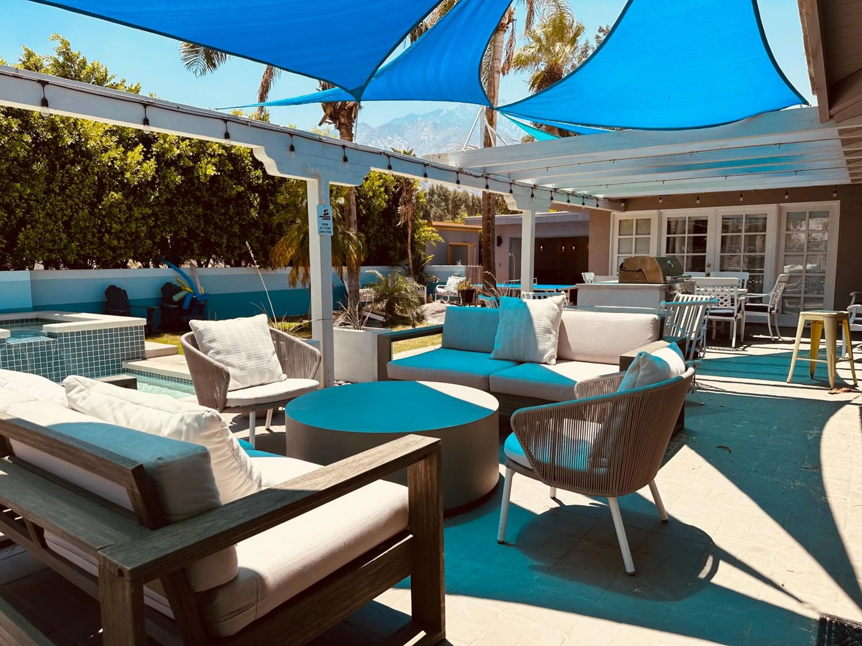 Seating area in Near Downtown Palm Springs, 7 BD 7 BTH, 80FT Pool, Pickleball
