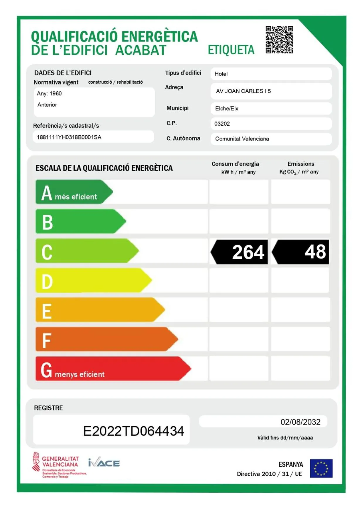 Certificate/Award in Hotel Elche Centro , affiliated by Melia