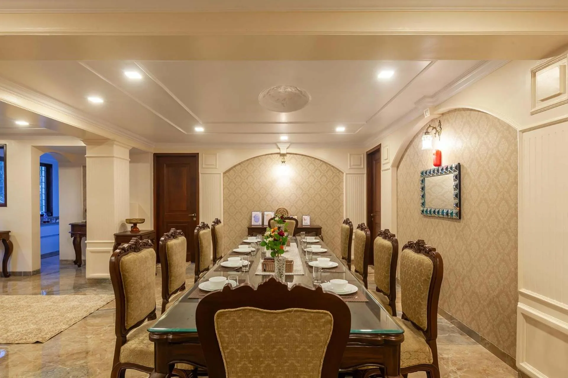 Dining area in StayVista's Lake La Vie - Tranquil Lake-View Villa Amidst Farmland with Pool and Poolside Gazebo - Proximity to Sula