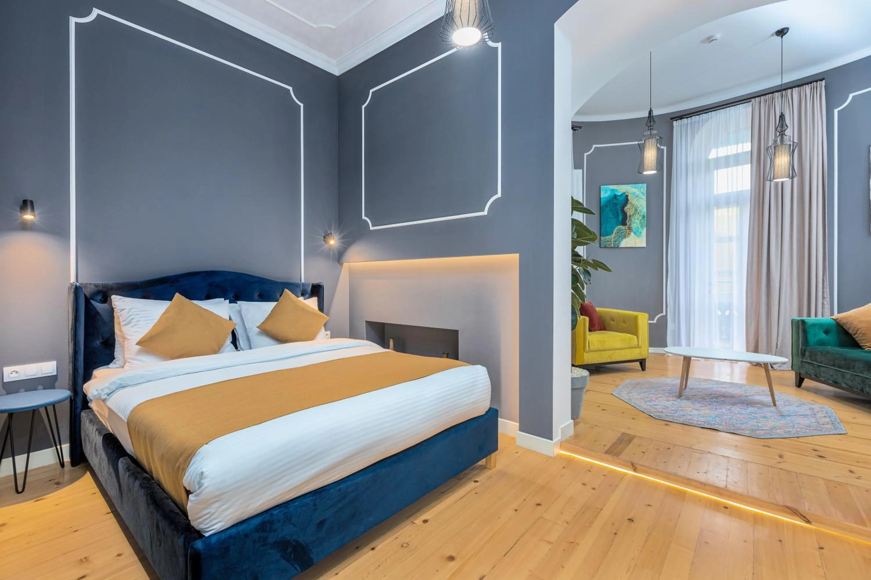 Bed in Blue Balcony Hotel