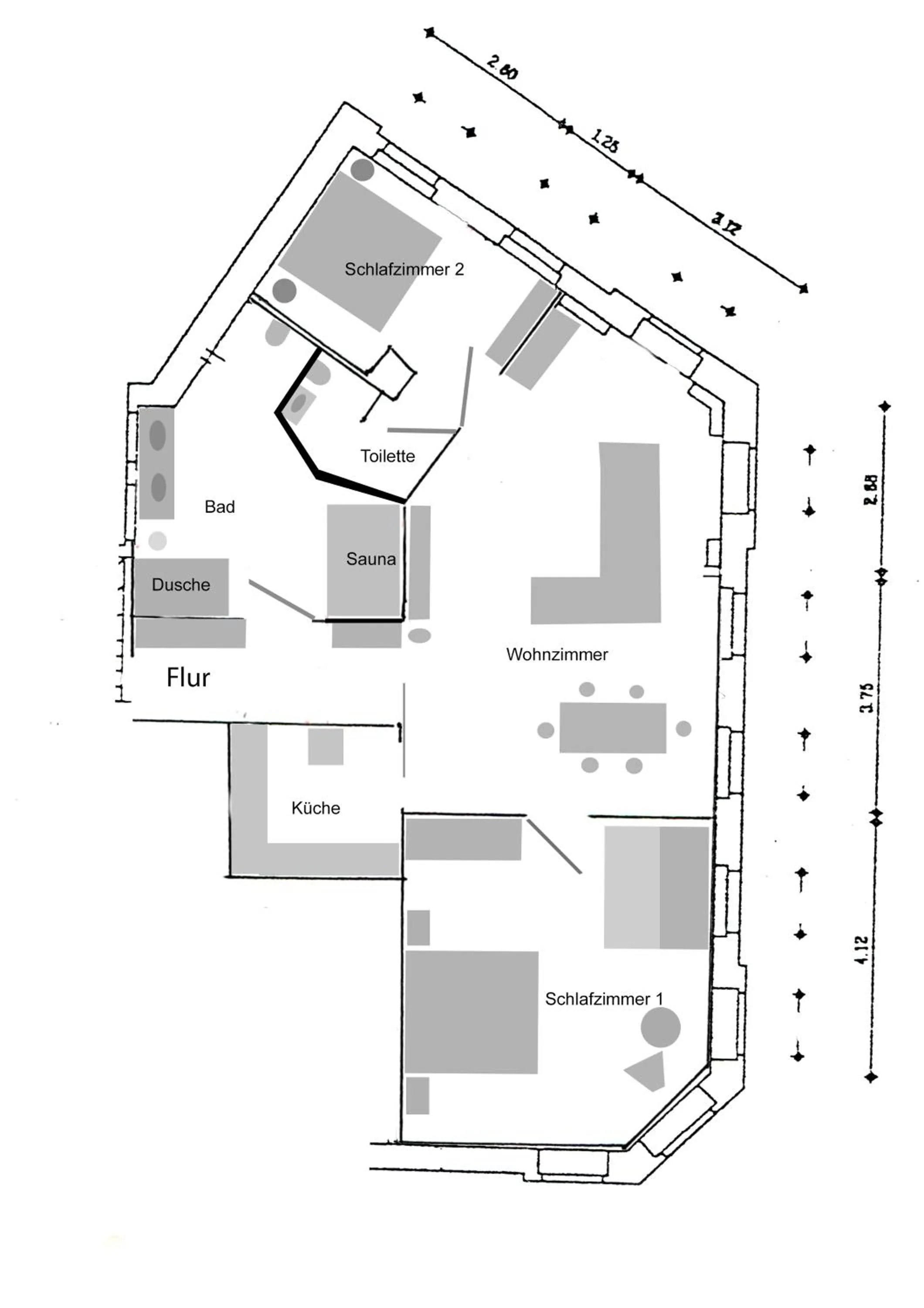 Floor plan in Apartment Kronprinz zentral mit Infrarot-Sauna
