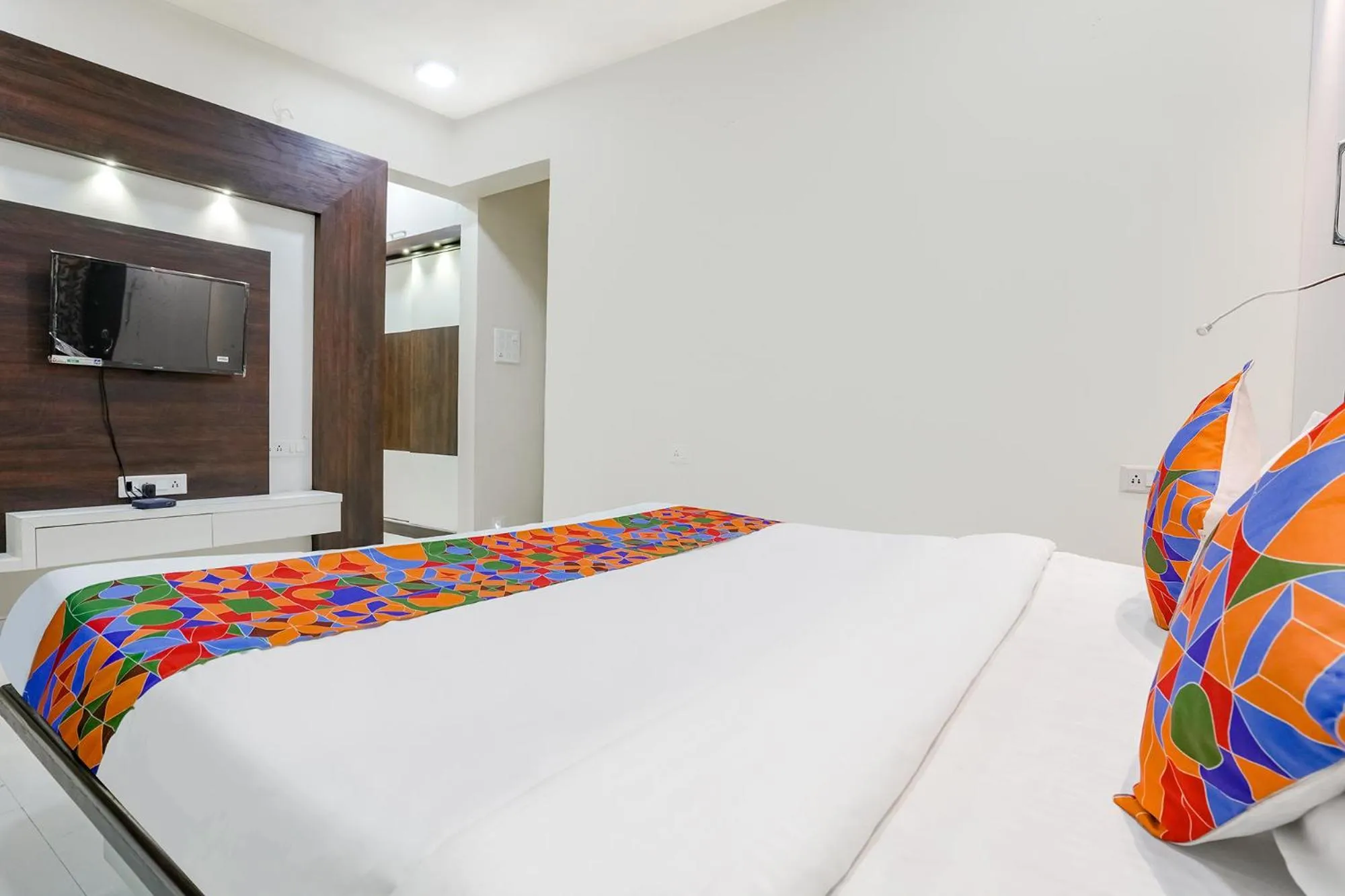 TV and multimedia, Bed in FabHotel Rudra Residency - Nr Medicover hospital