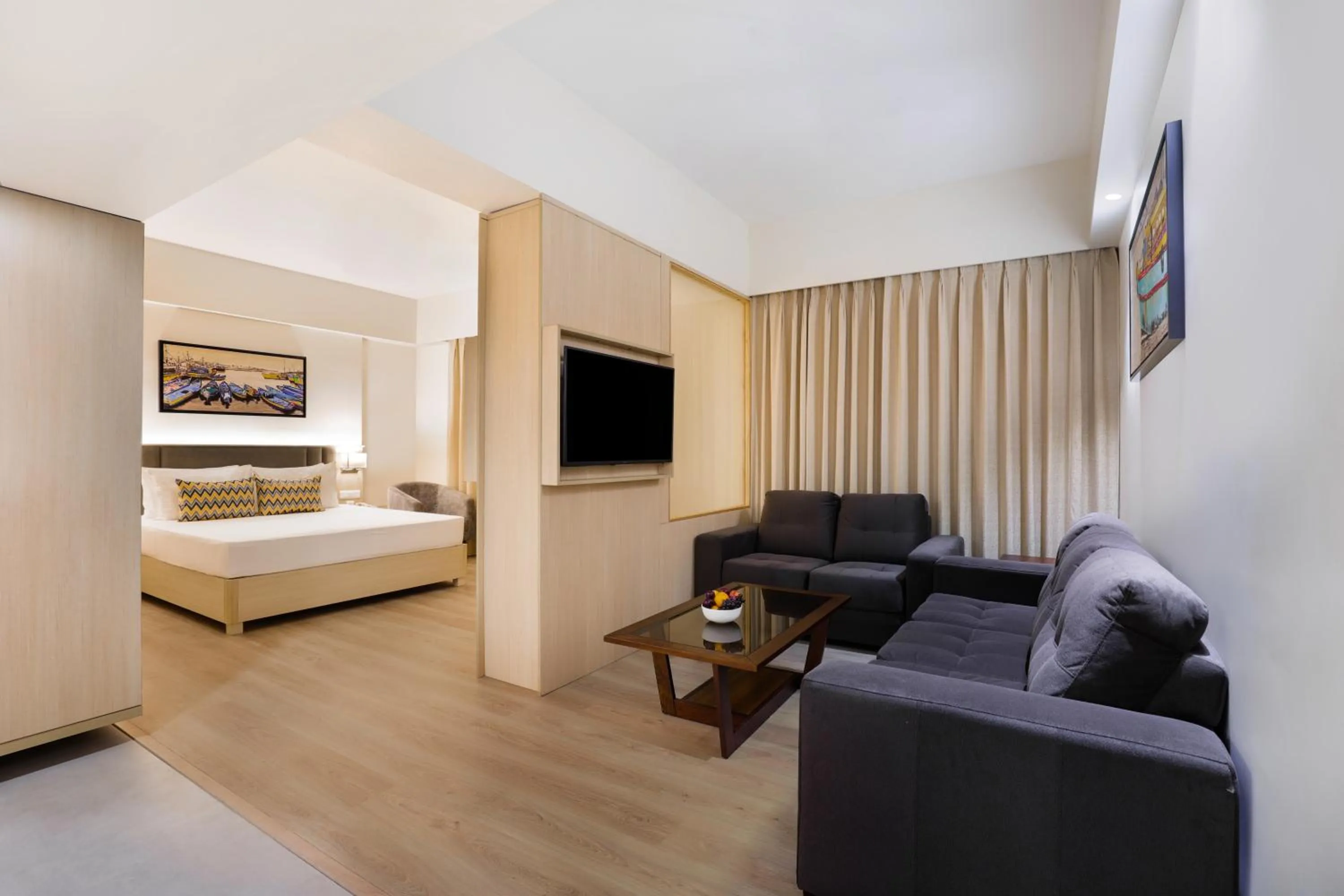 Living room, Bed in Keys Lite By Lemon Tree Hotels Sreekanya