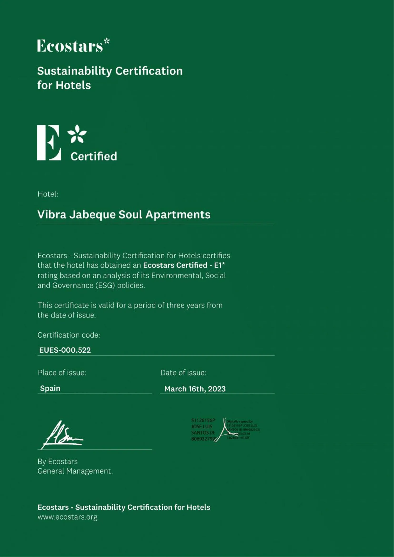 Certificate/Award in Apartamentos Vibra Jabeque Soul-3SUP