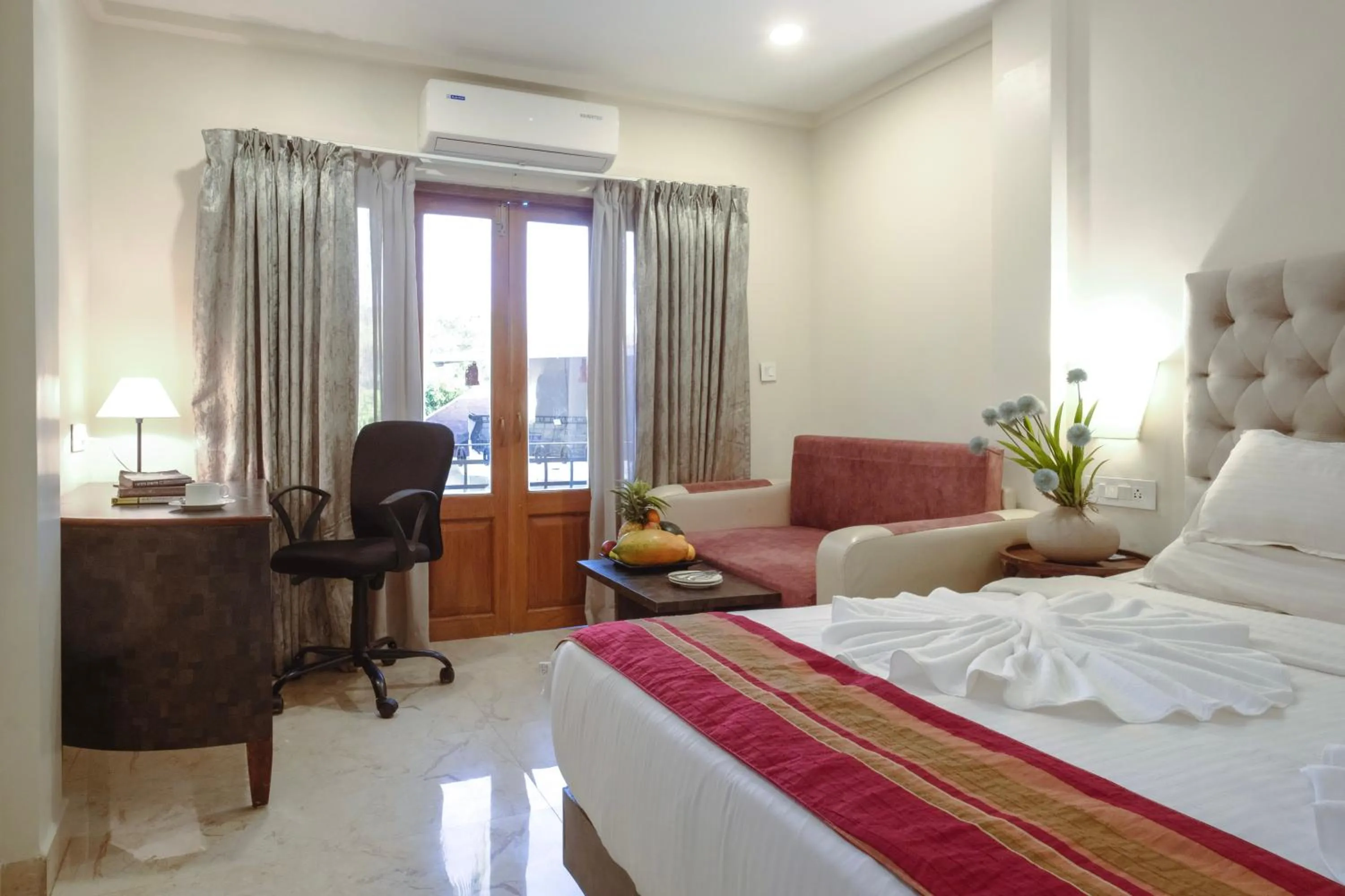 View (from property/room), Bed in The Verda De Miranda Resort Morjim North Goa