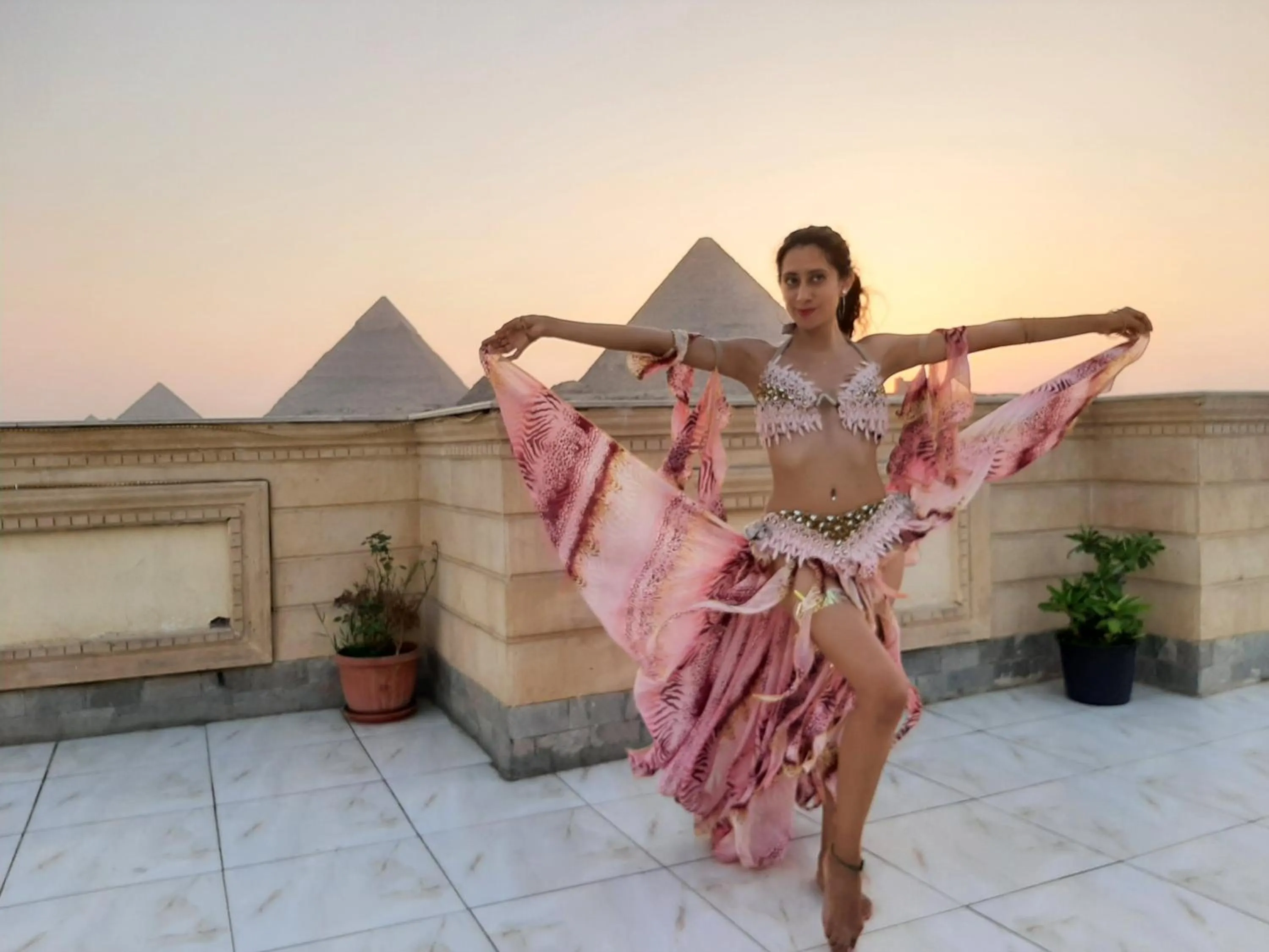 group of guests in Zeina pyramids view