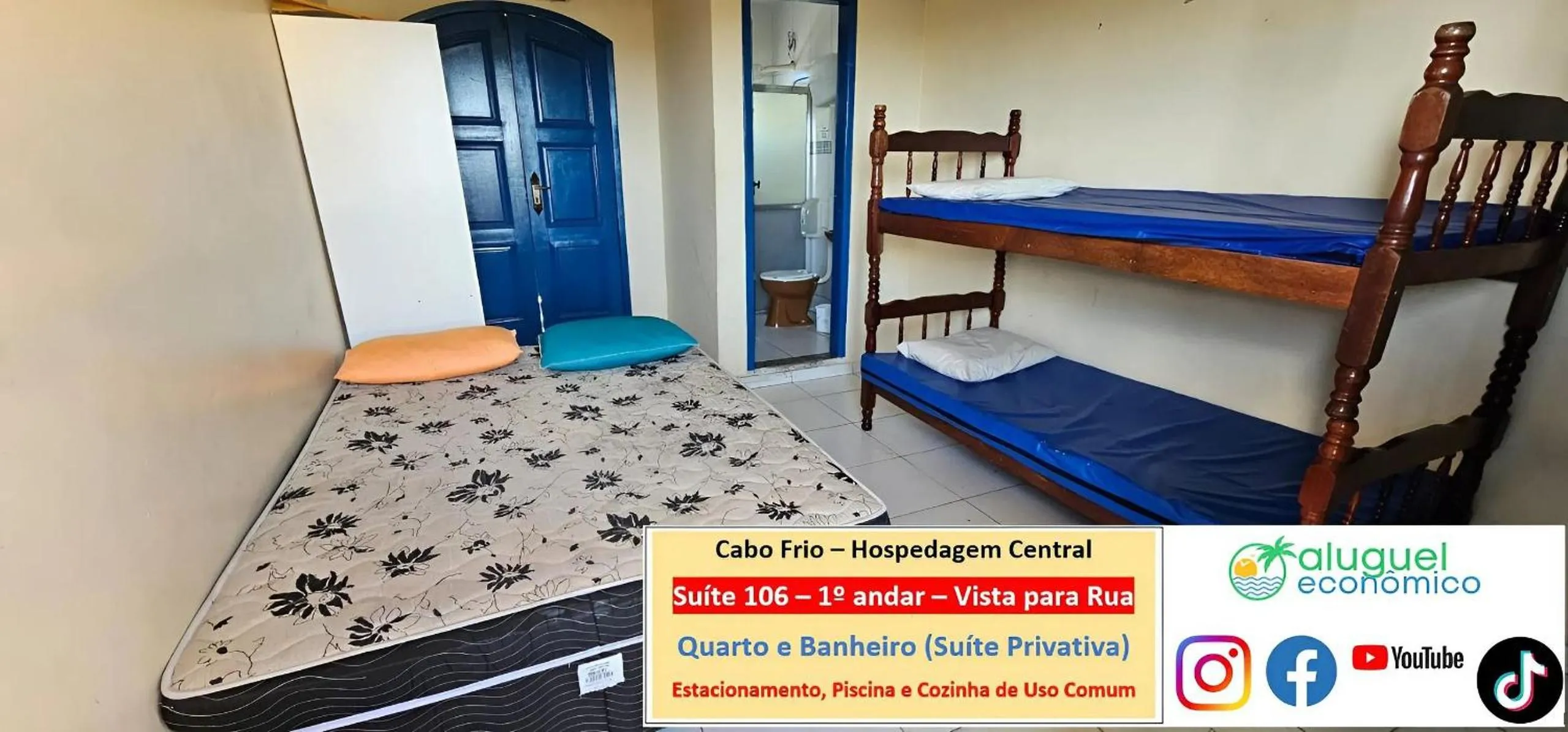 Bedroom, Bed in Cabo Frio - Hospedagem Central - Aluguel Econômico