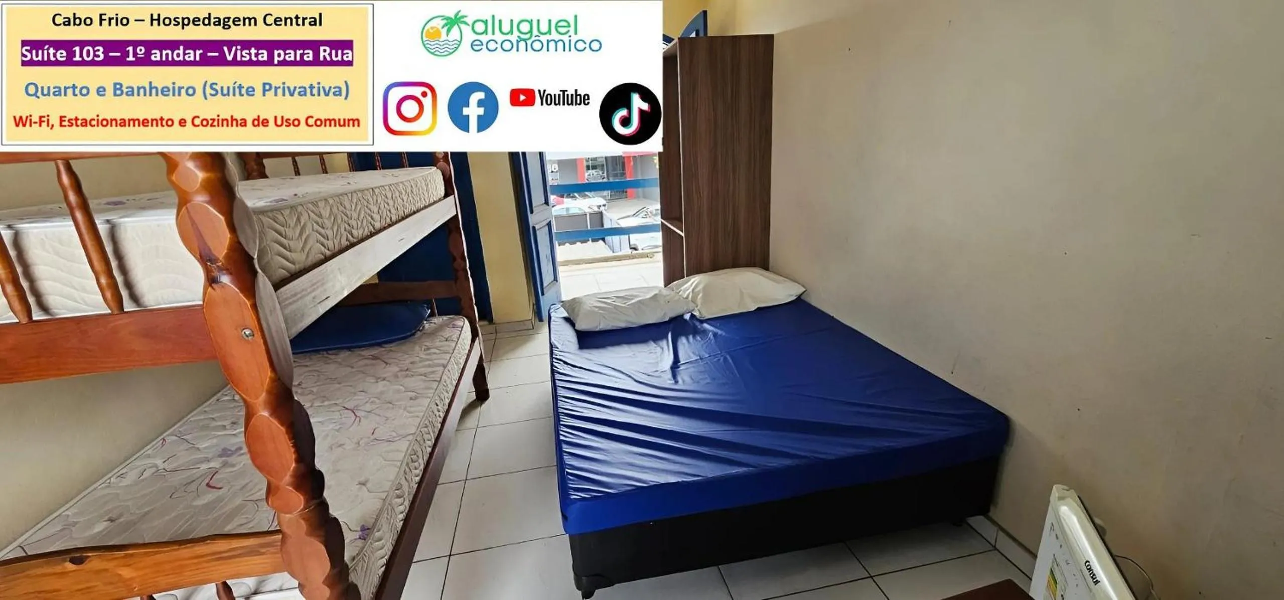 Bedroom, Bed in Cabo Frio - Hospedagem Central - Aluguel Econômico