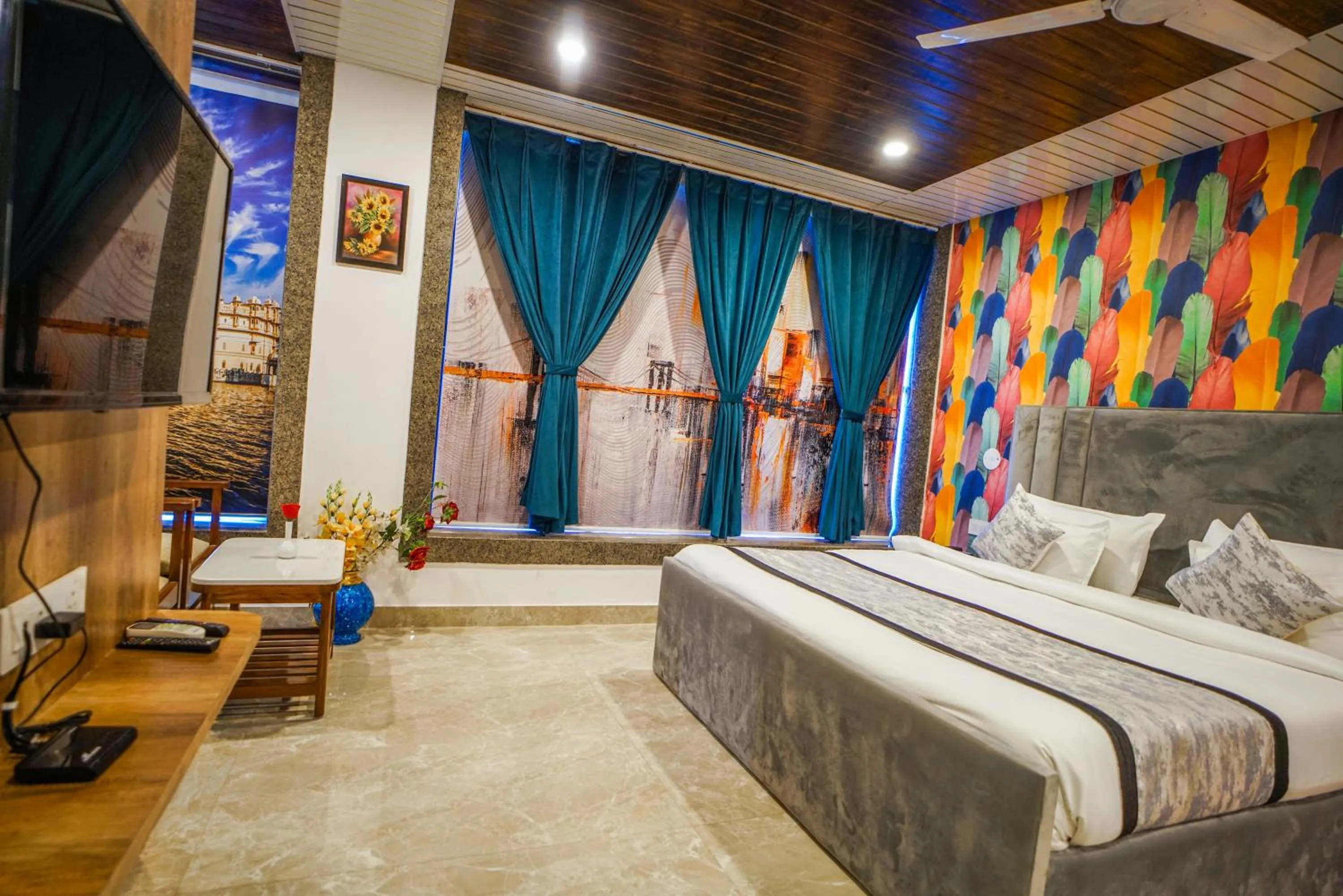 Bedroom, Bed in Pax Hotel Grand Blue 3 min walk from Udaipur city Railway Station
