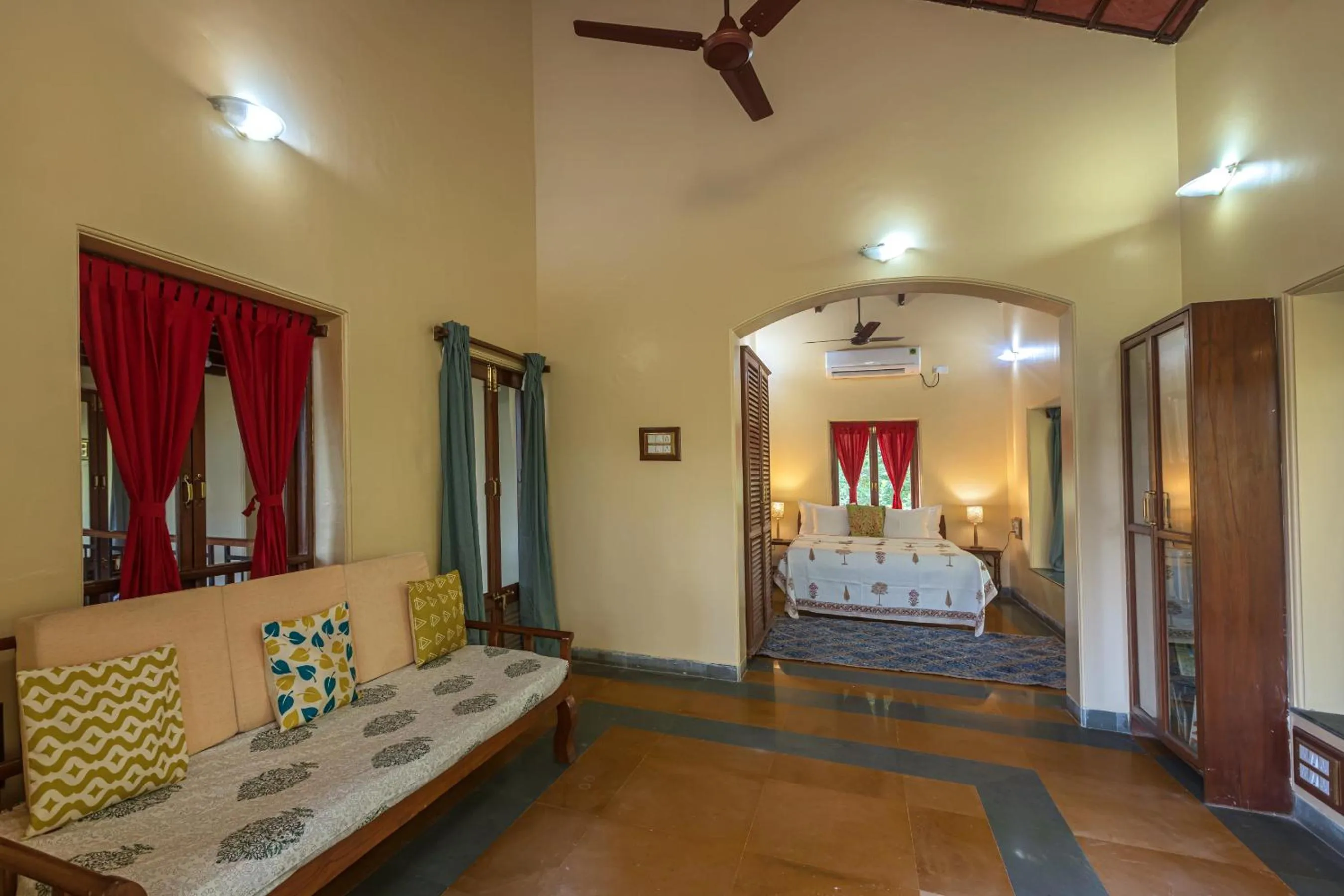 Bed in Saffronstays Alma Grove 3 BR Pet friendly with Pool & Nature View