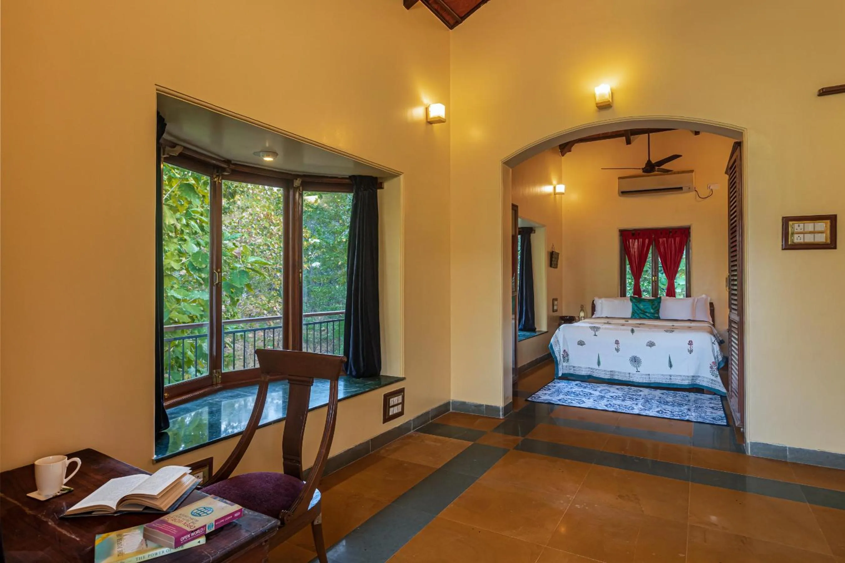 Bed in Saffronstays Alma Grove 3 BR Pet friendly with Pool & Nature View