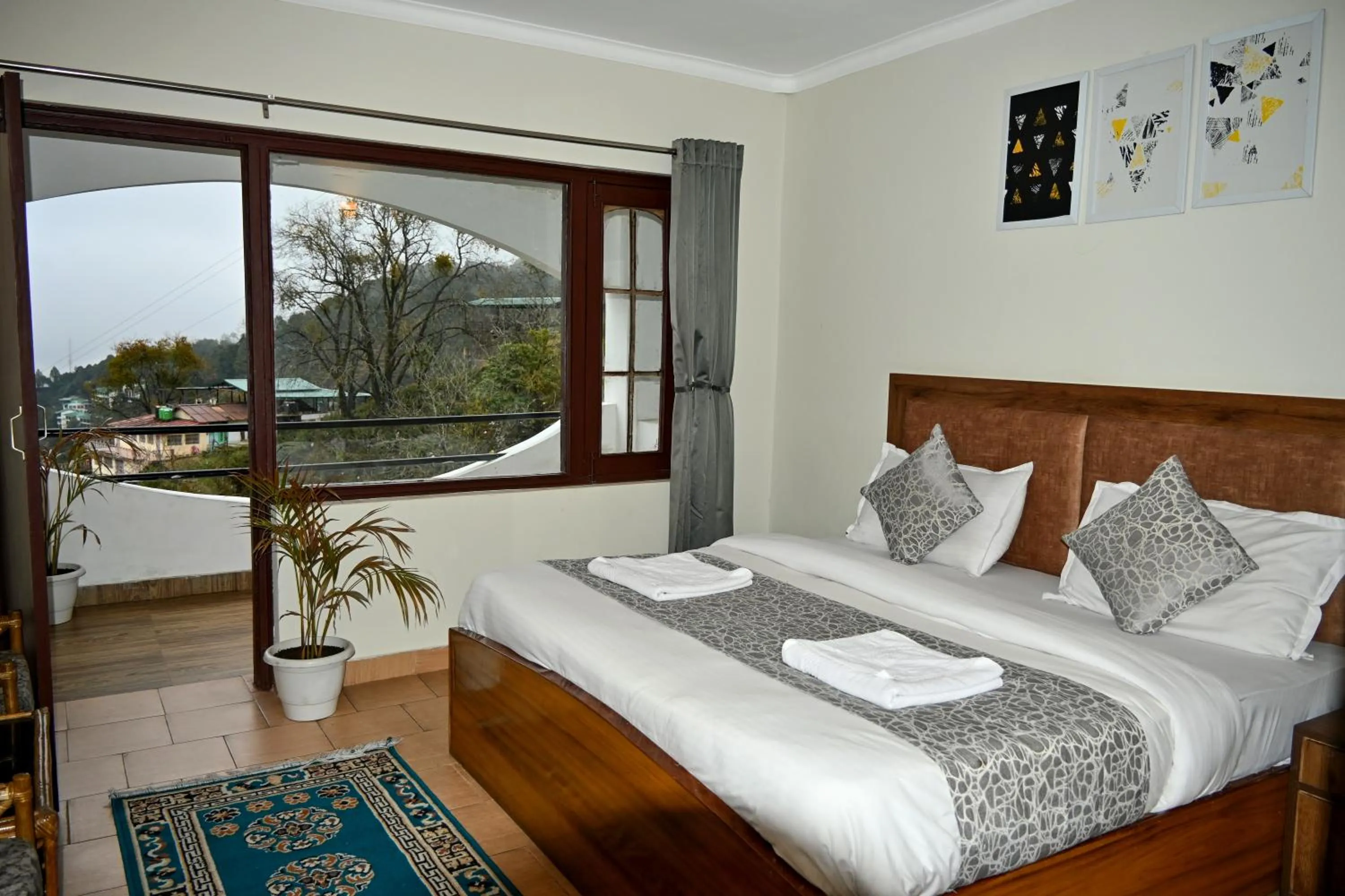 View (from property/room), Bed in Kumaon Roop Resort Near Neem Karoli Temple