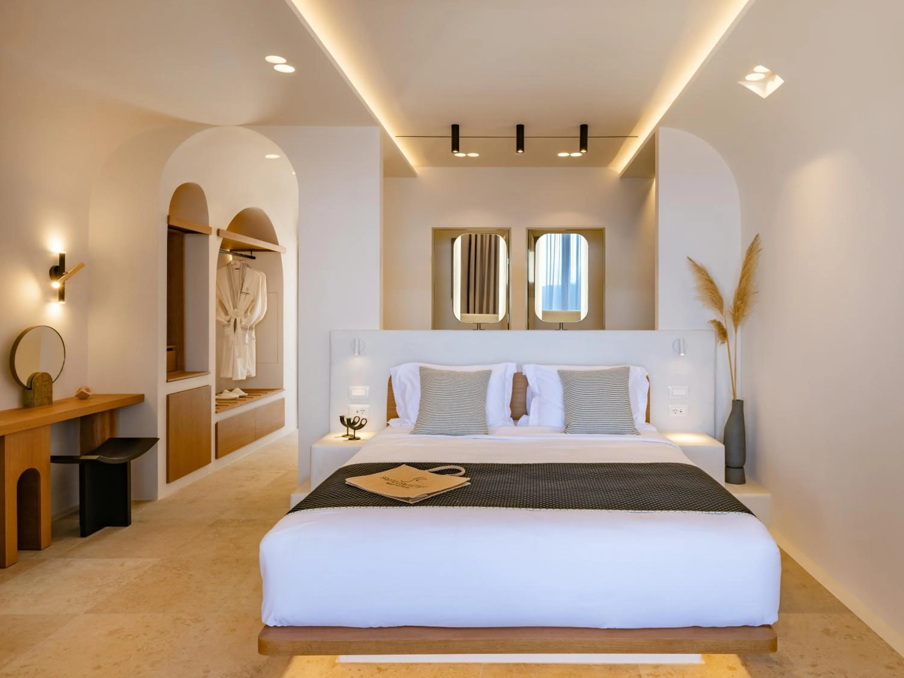 Bed in Santo Mine Oia Suites