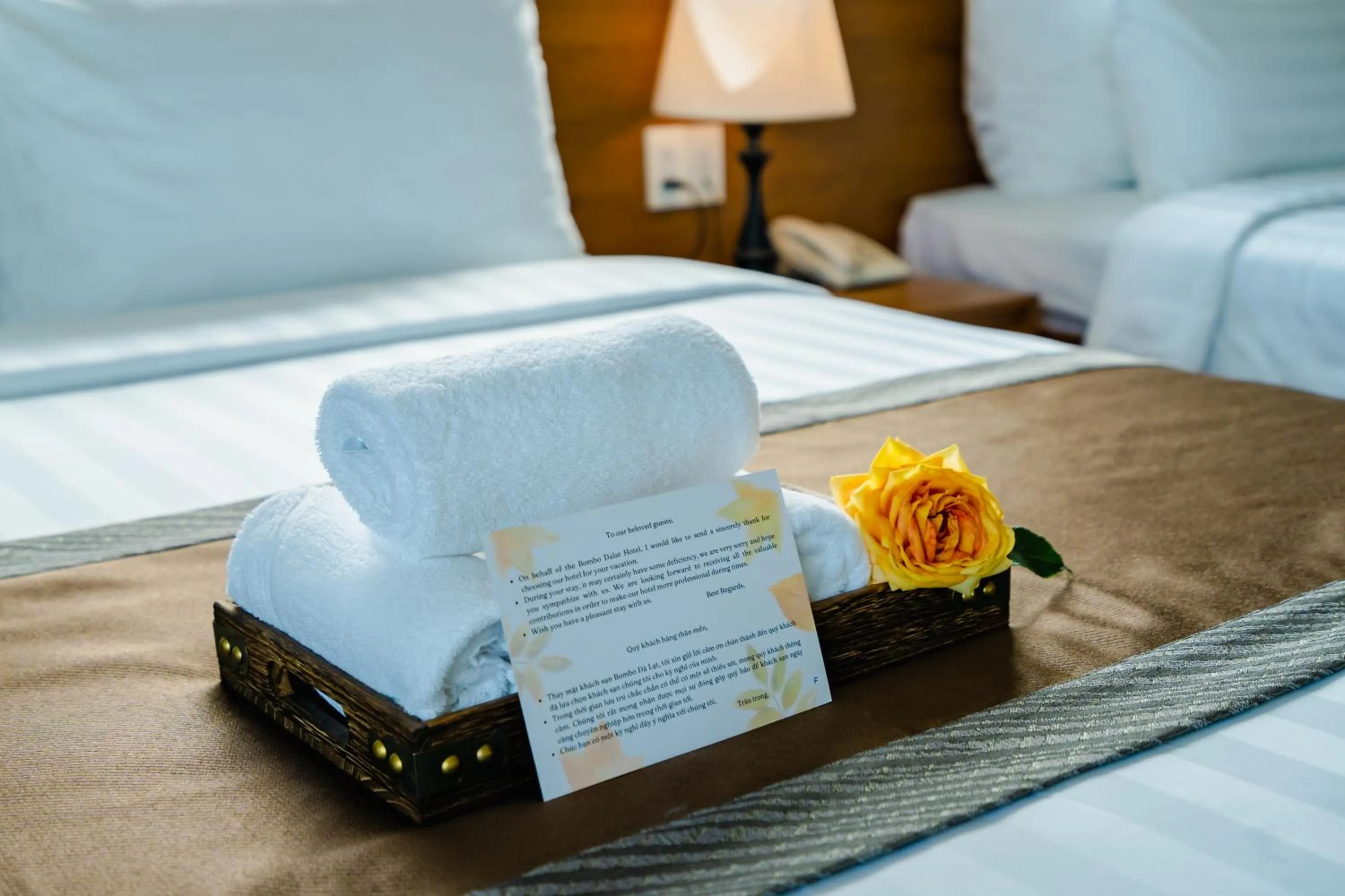 Property building, Bed in Bombo DaLat Hotel