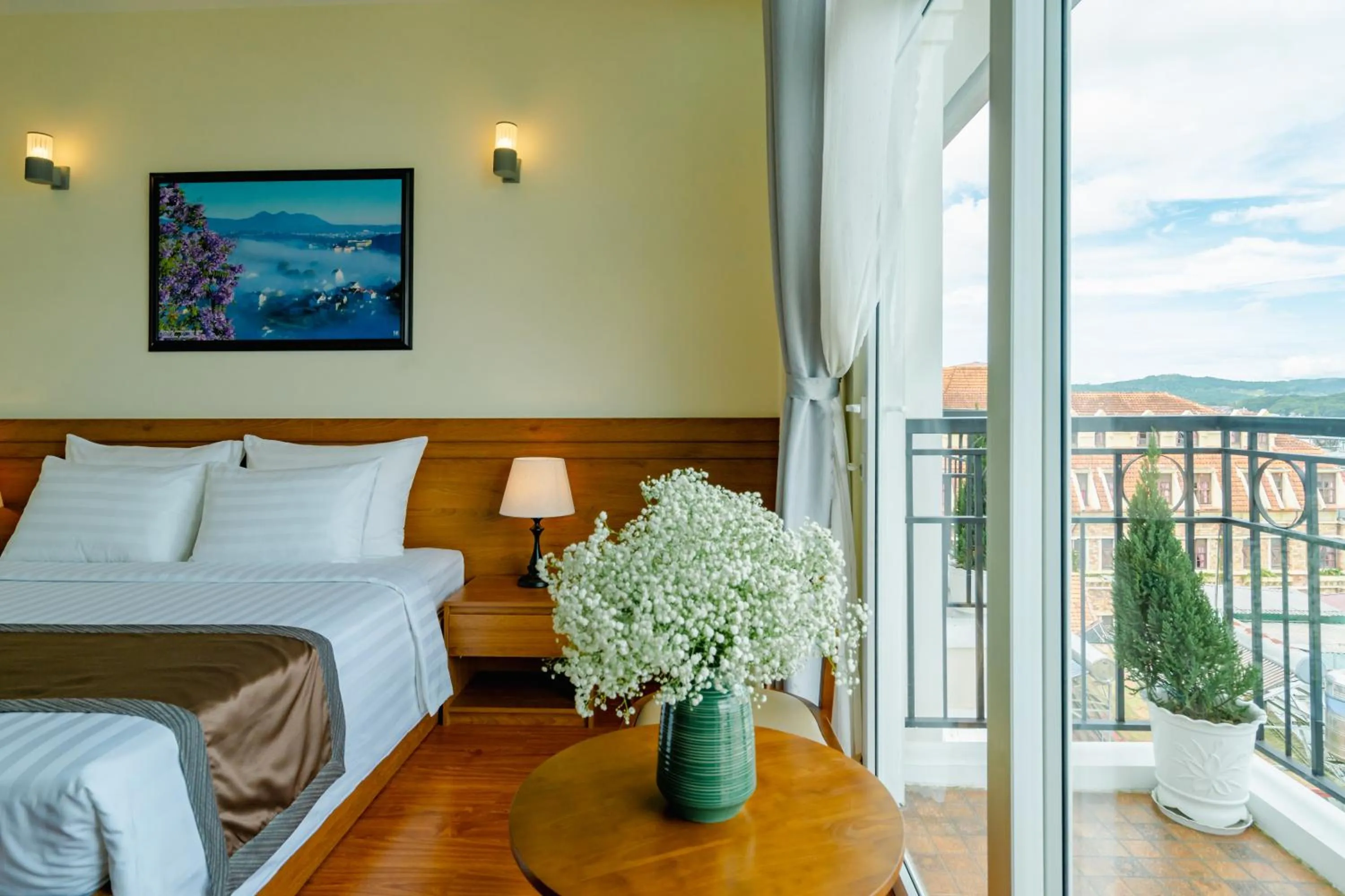 View (from property/room), Bed in Bombo DaLat Hotel