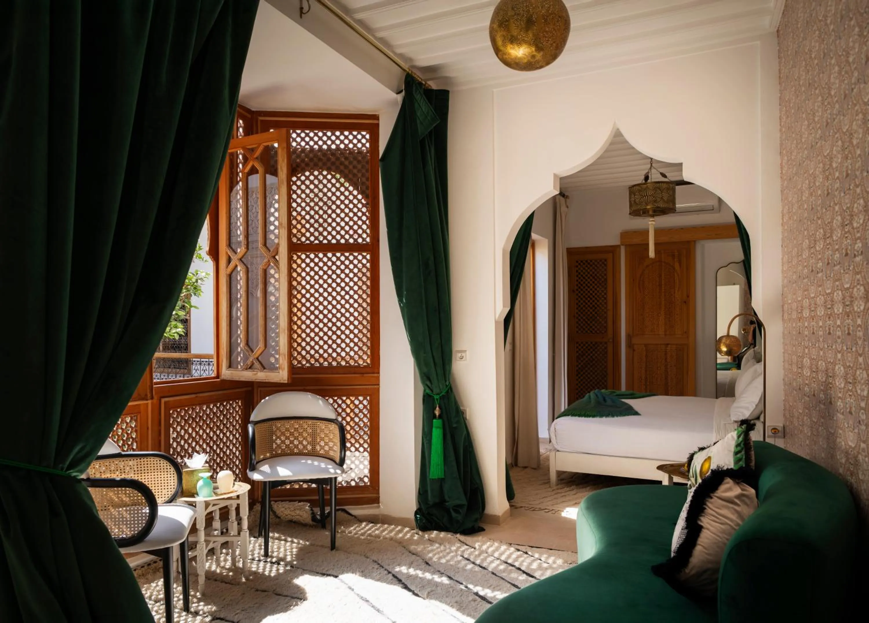Seating area, Bed in Riad Botanica