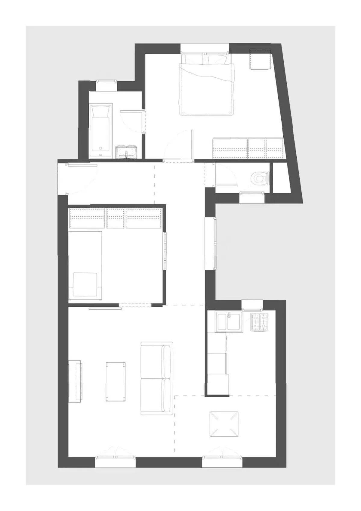 Floor plan in Newly Remodeled 2Bed APT with Elevator - Mobility Lease for Students and Work ONLY- Minimum 30 night stays