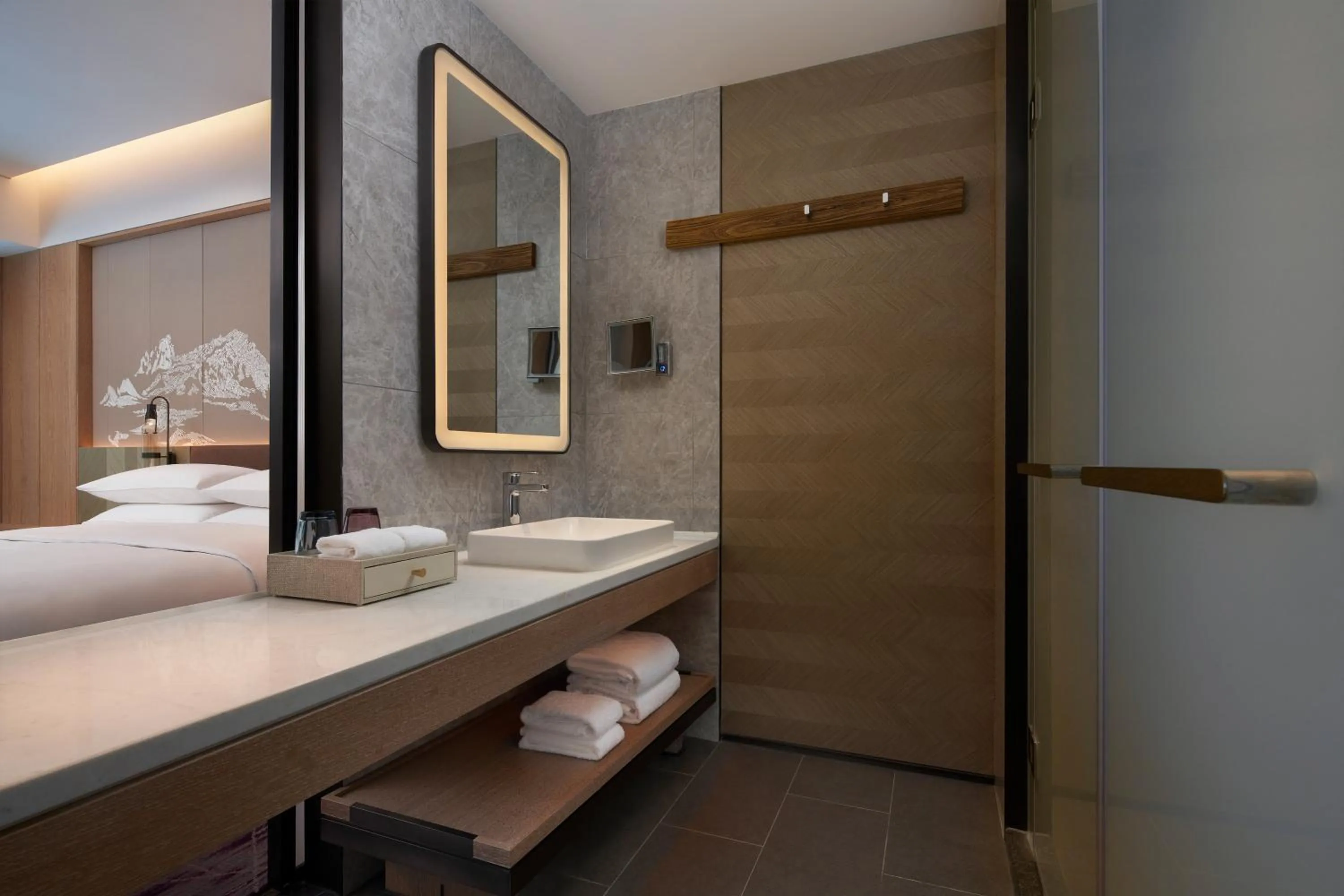 Bathroom, Bed in Courtyard by Marriott Chongli