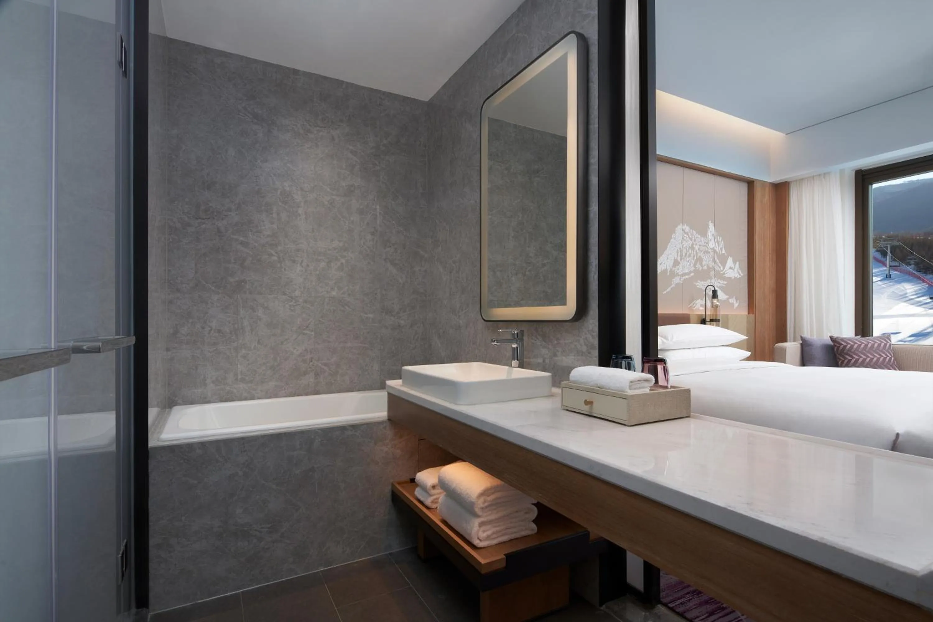 Bathroom, Bed in Courtyard by Marriott Chongli