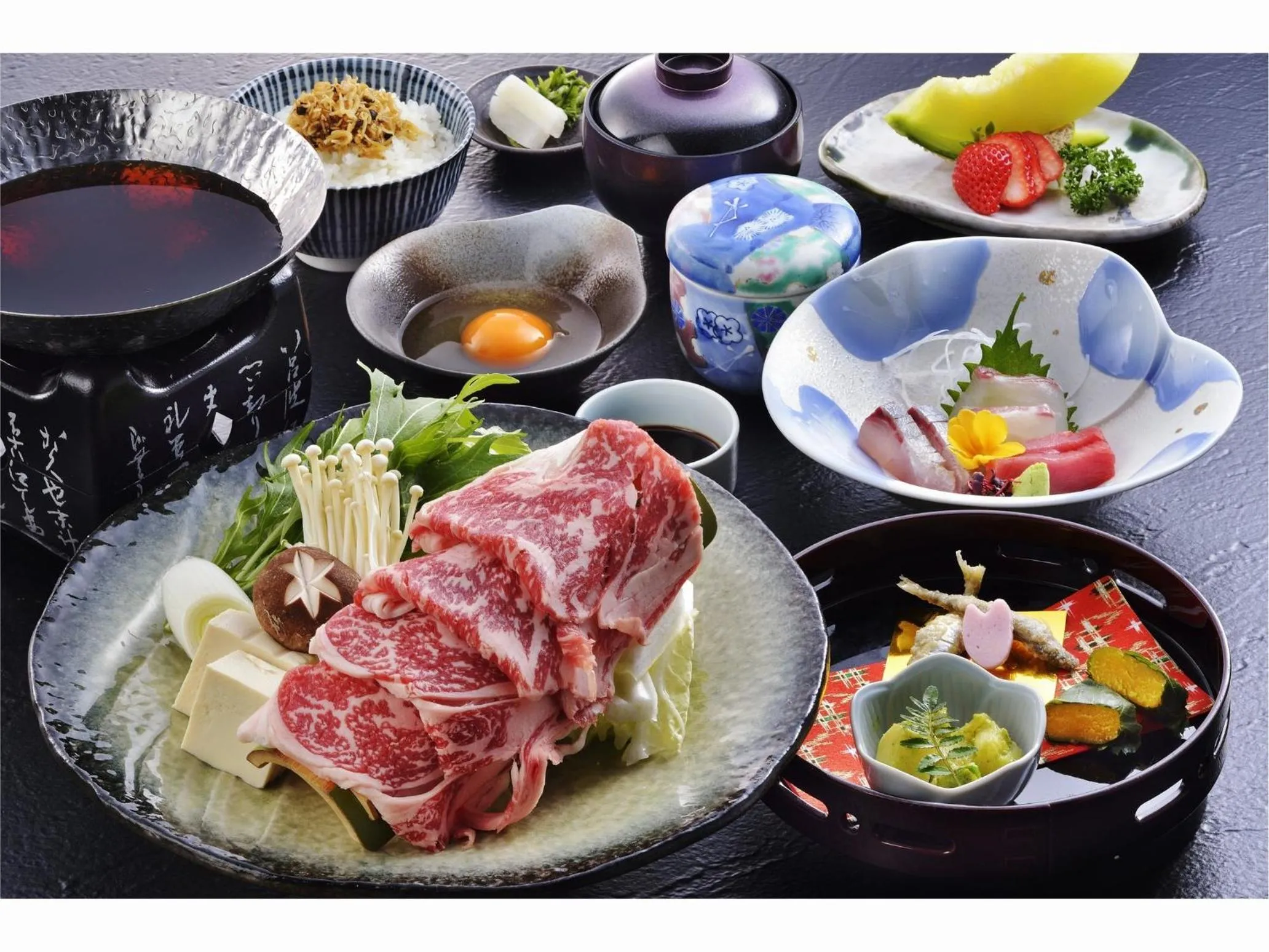 Food in Hotel Seiryu Japanese Spa inn with spectacular view in Osaka