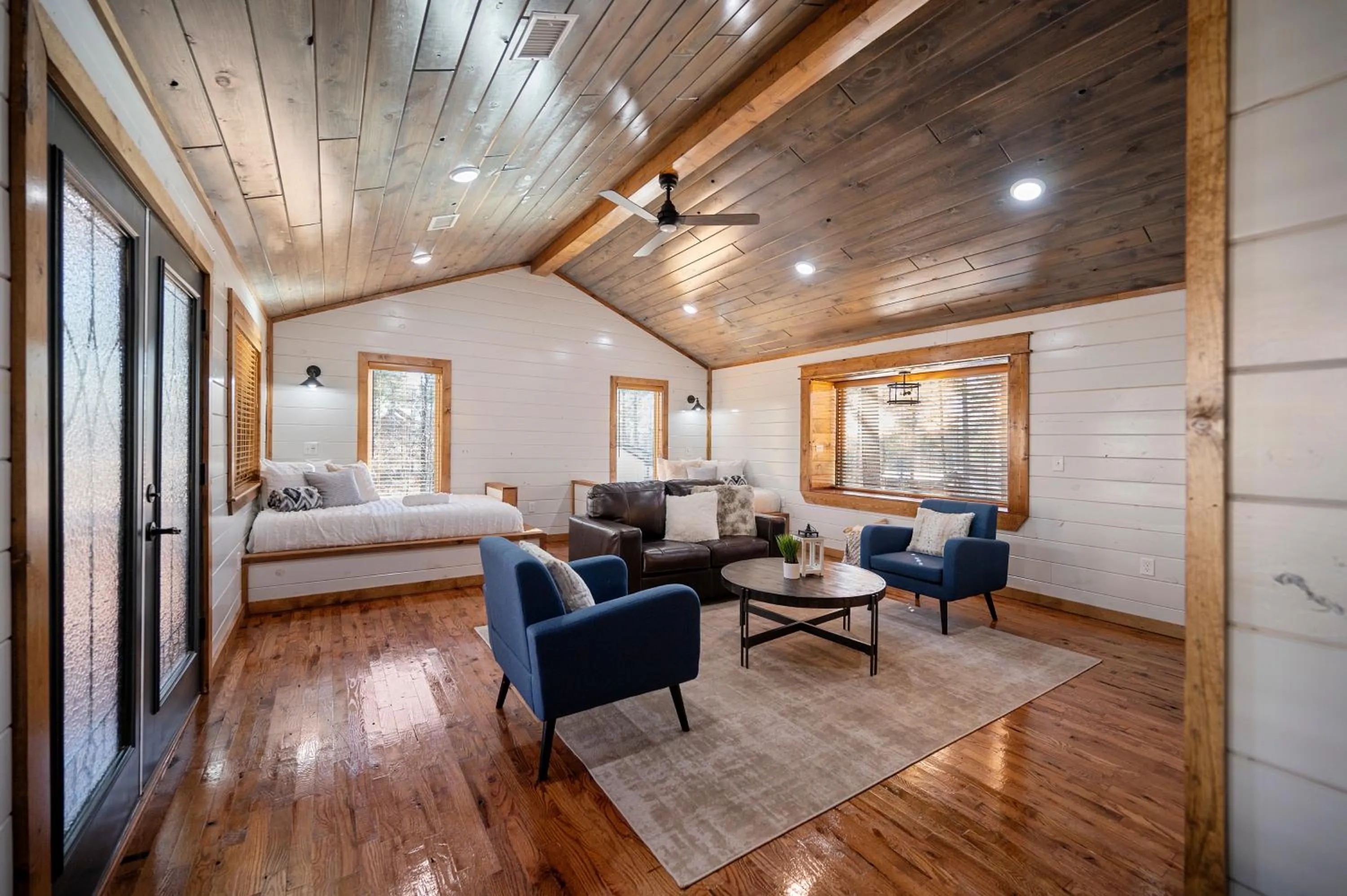 Bed in Brand New Sunrise Retreat 2 Bedroom Sleeps 8, 2 Decks, Hot Tub, Firepit