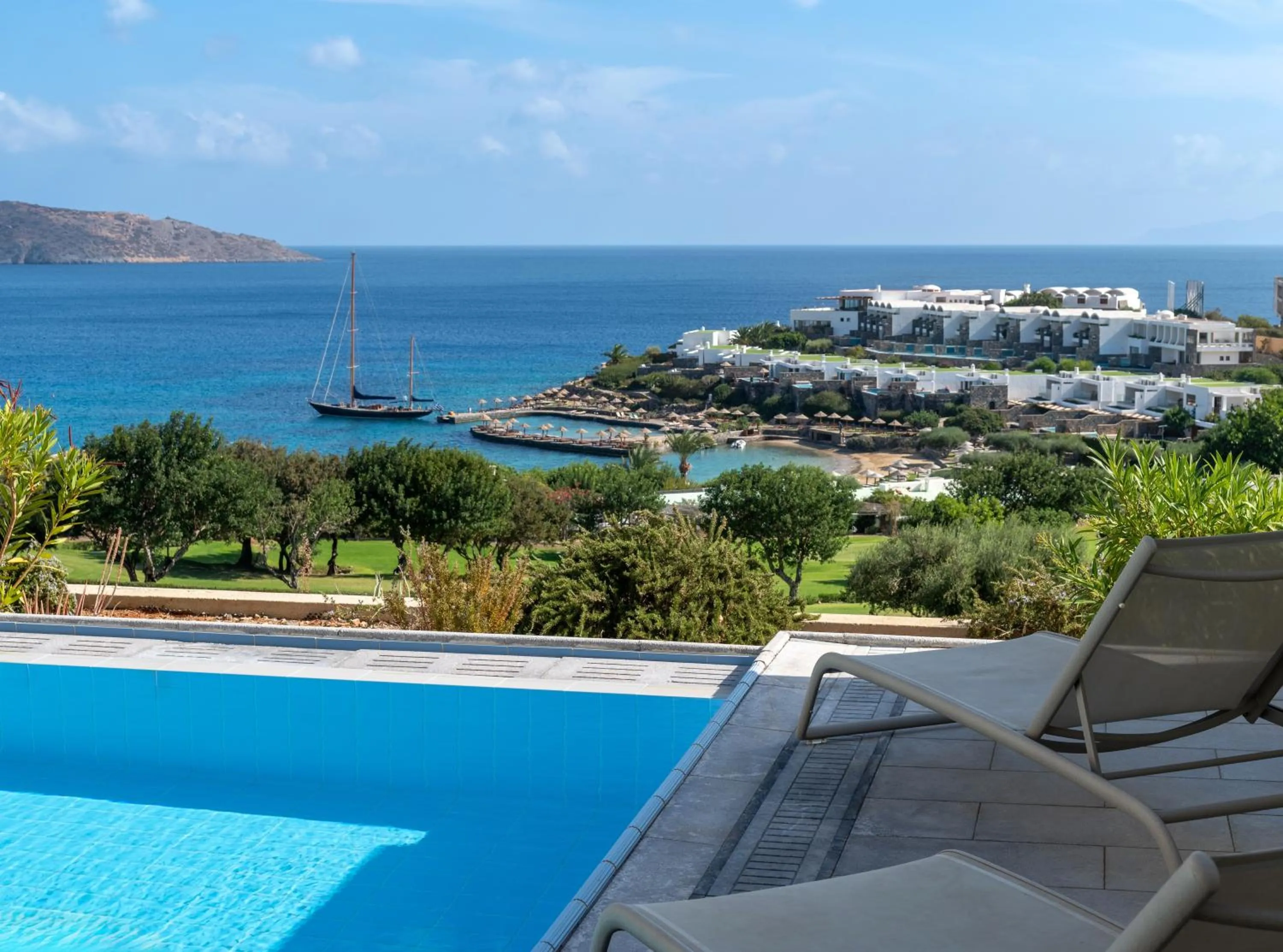 Pool view in Porto Elounda Golf & Spa Resort, Six Senses Spa