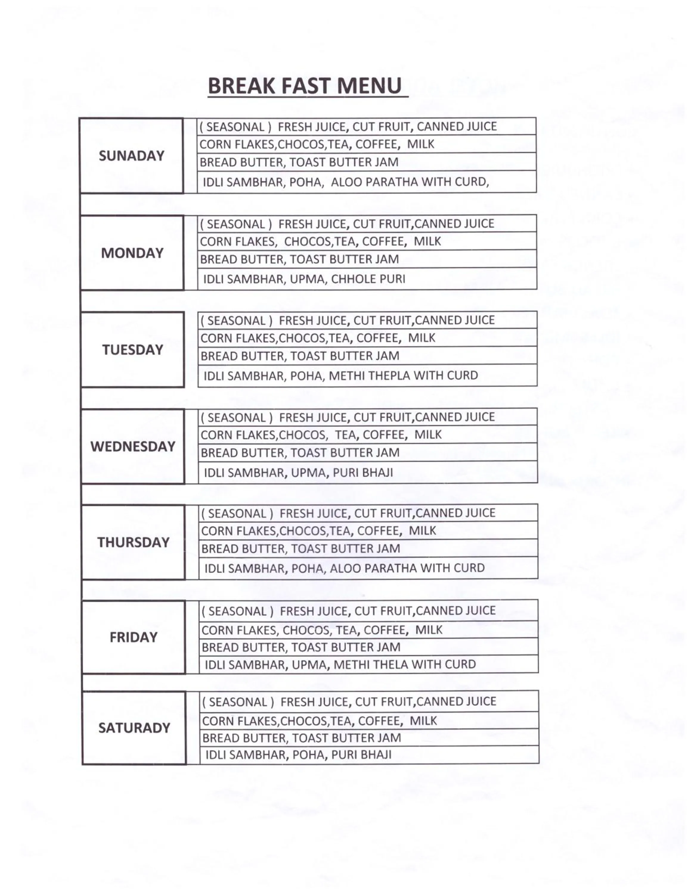 Breakfast in Hotel Aditya Mansingh Inn