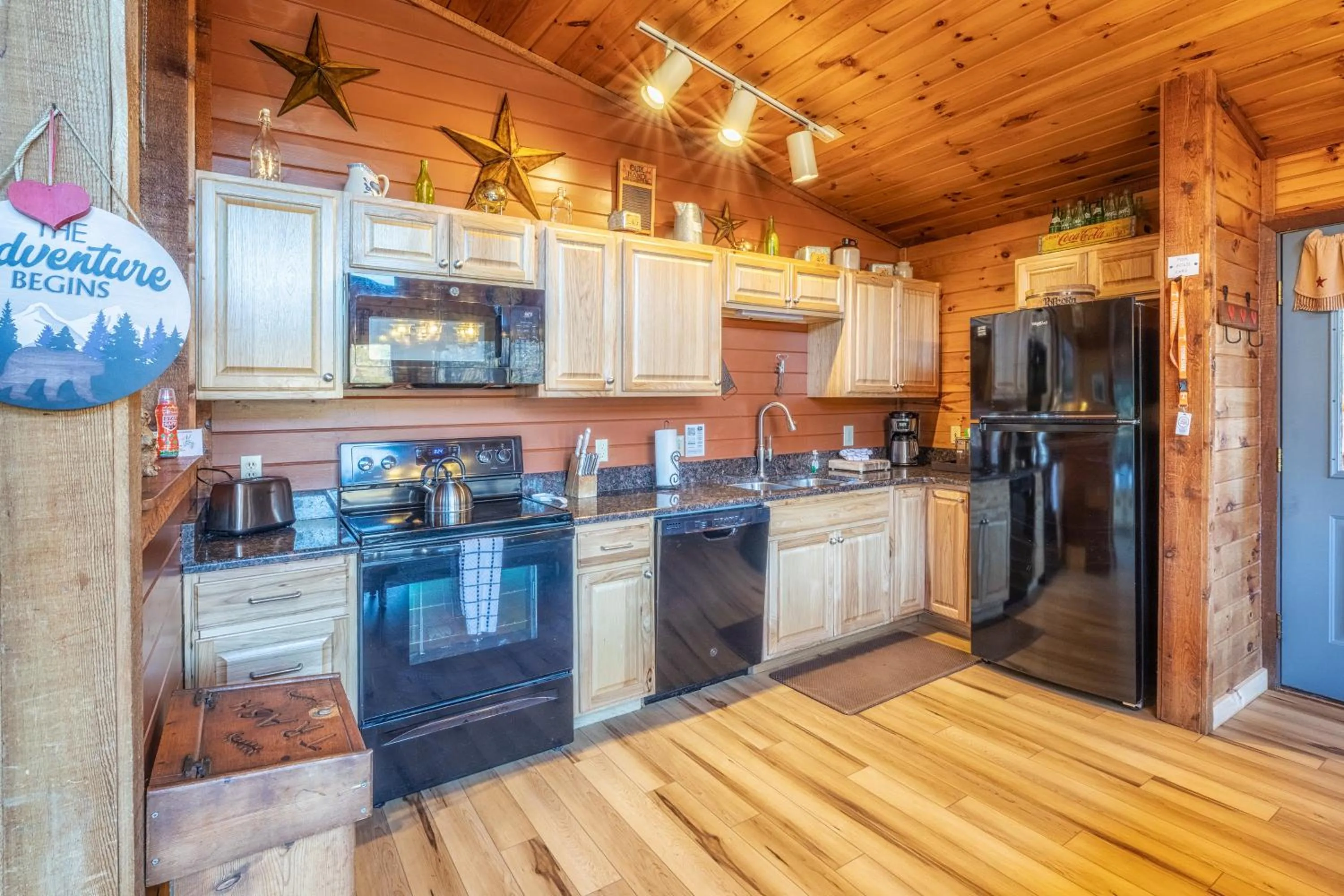 kitchen in Real Log Cabin With Amazing Views, Hot Tub, Sauna, Games