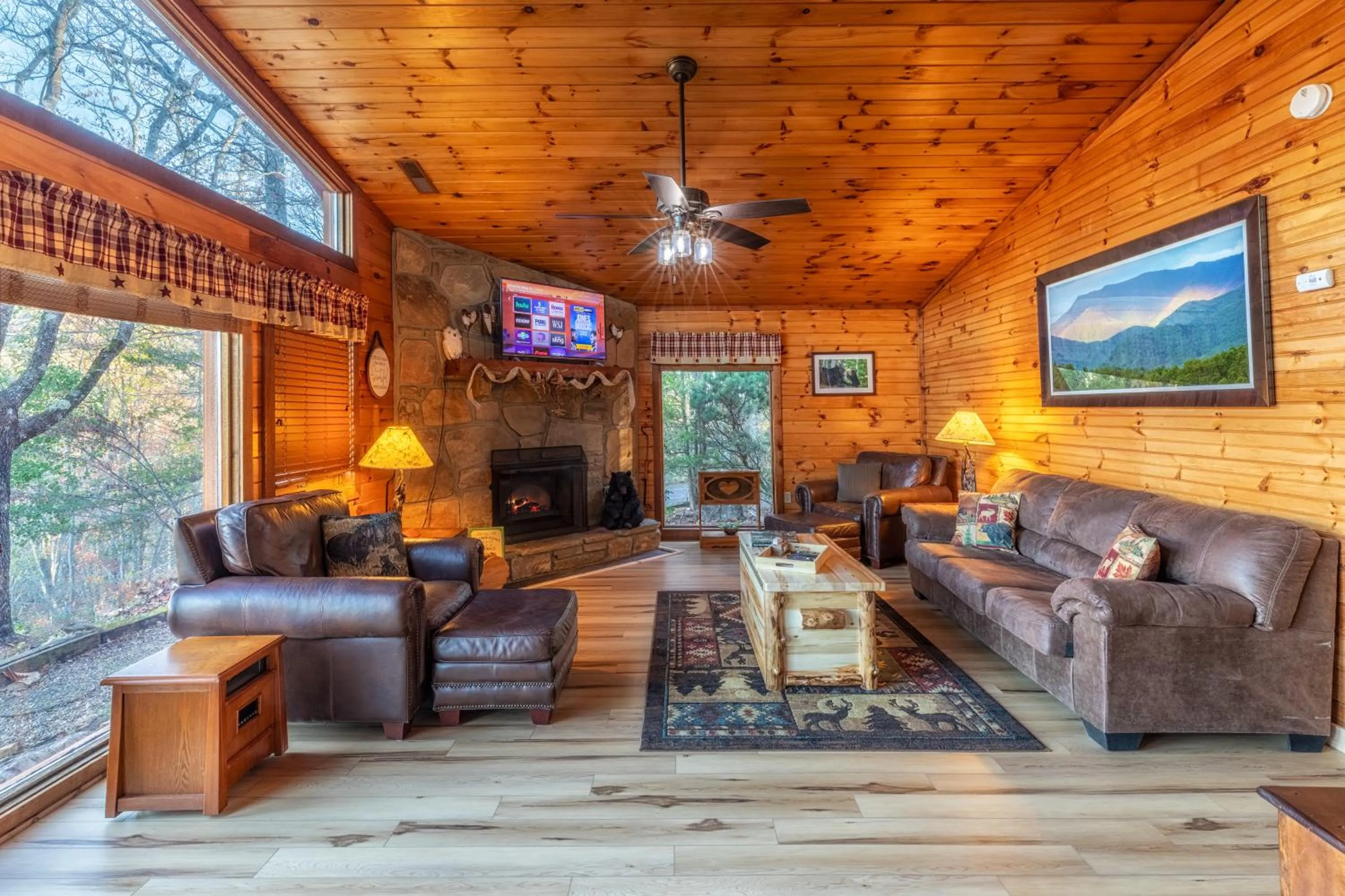 TV and multimedia in Real Log Cabin With Amazing Views, Hot Tub, Sauna, Games