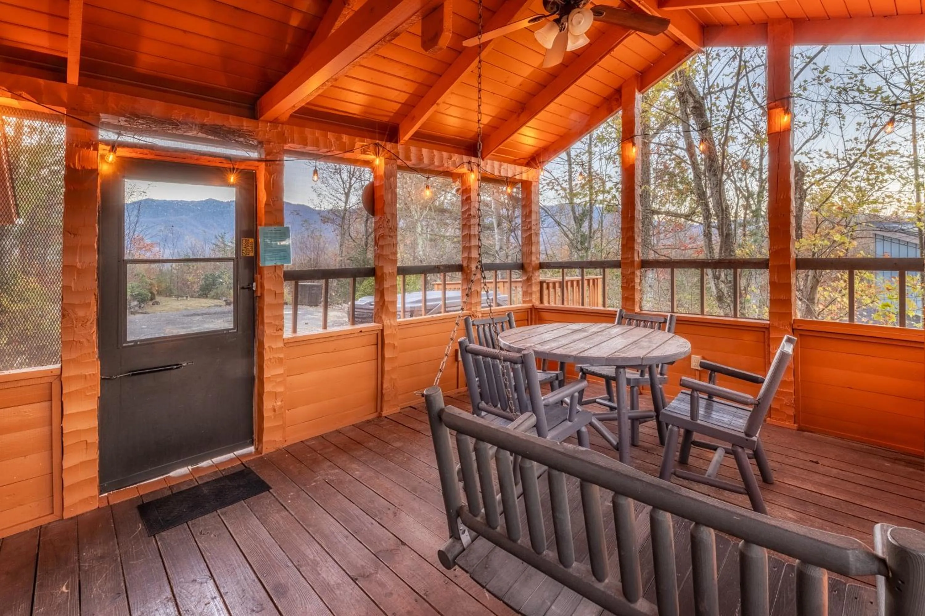 Patio in Real Log Cabin With Amazing Views, Hot Tub, Sauna, Games